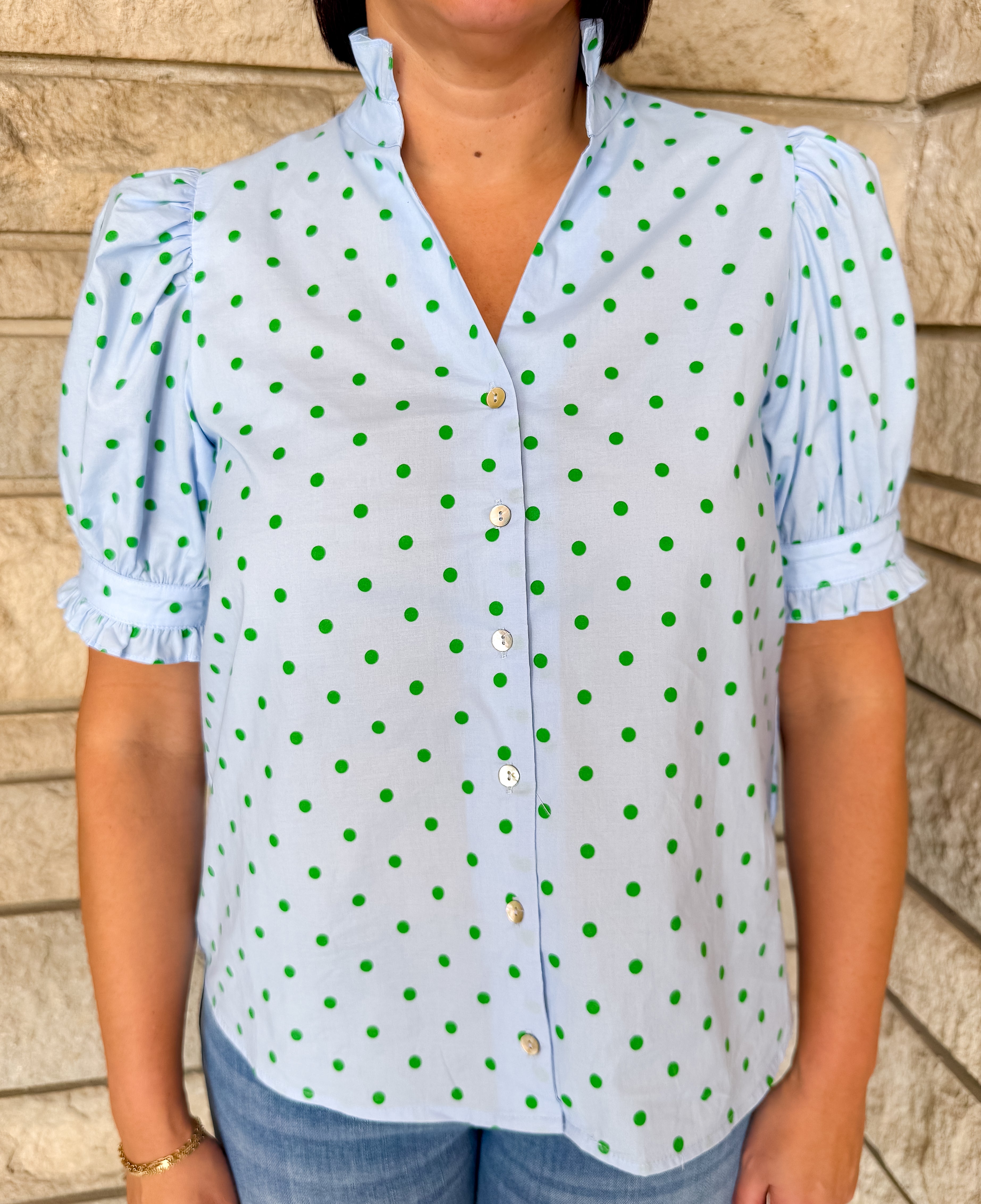 Marcella Polka Dot Button Top