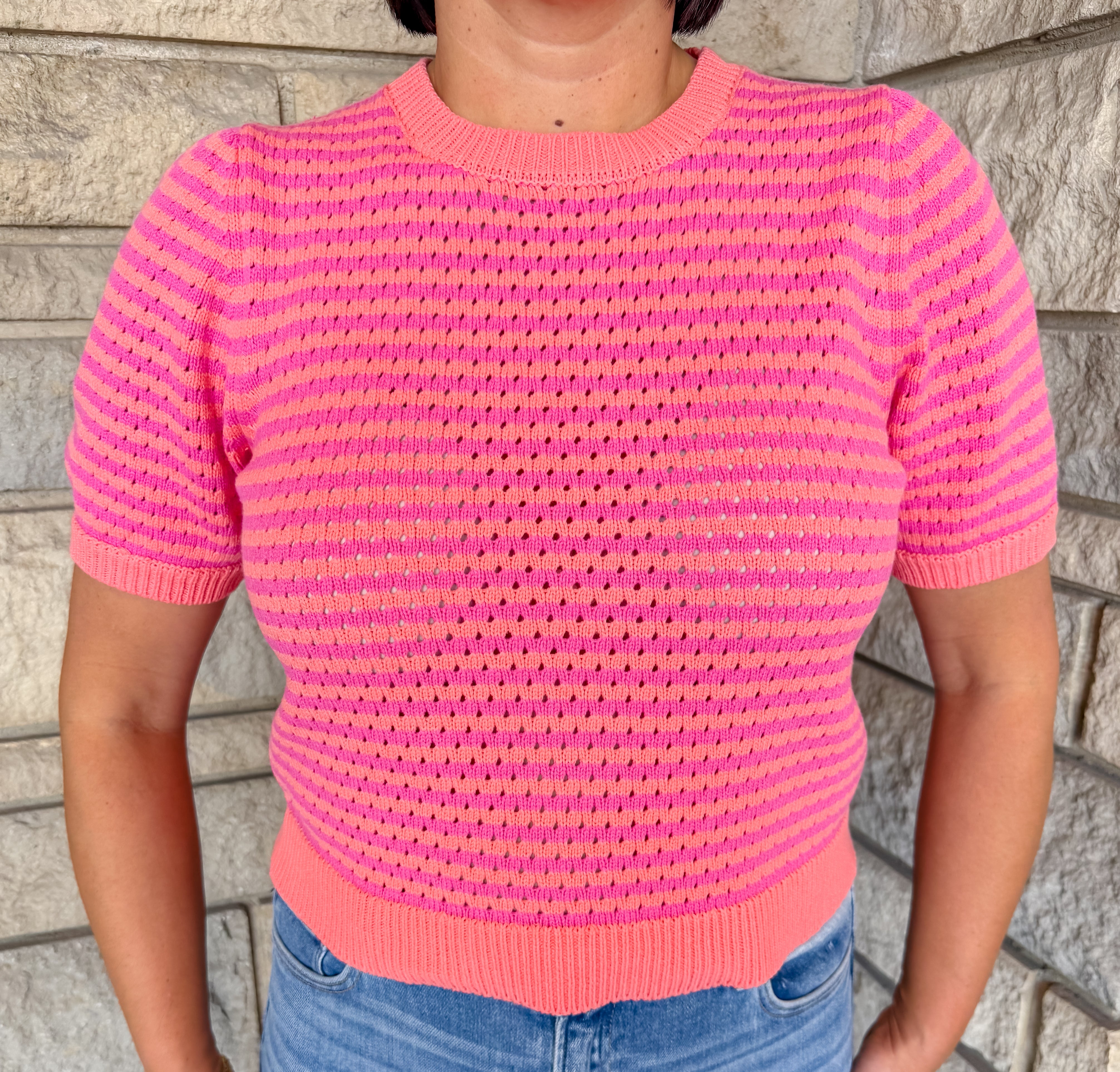 Lena Striped Pointelle Sweater