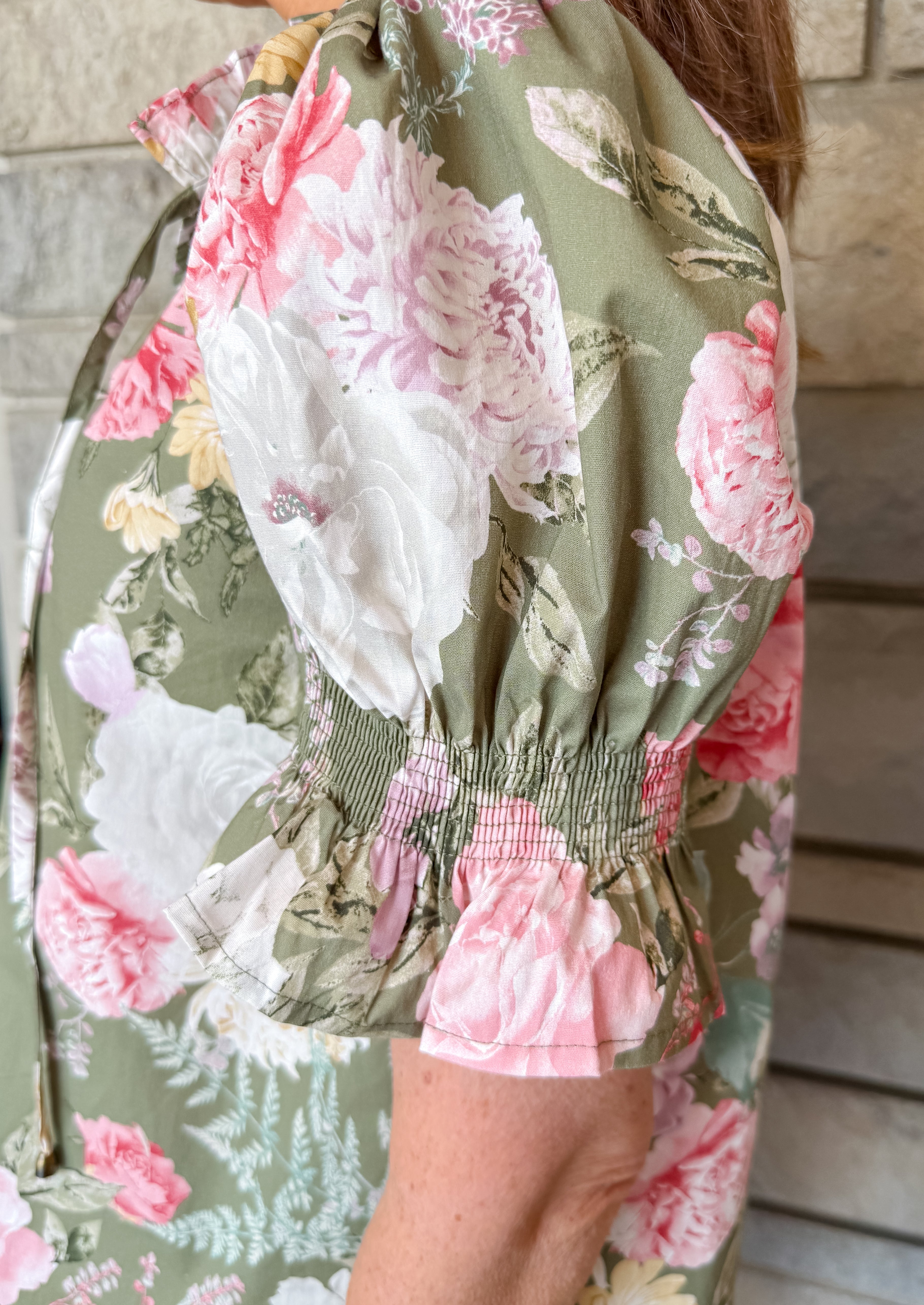 Iris Floral Puff Tie Top