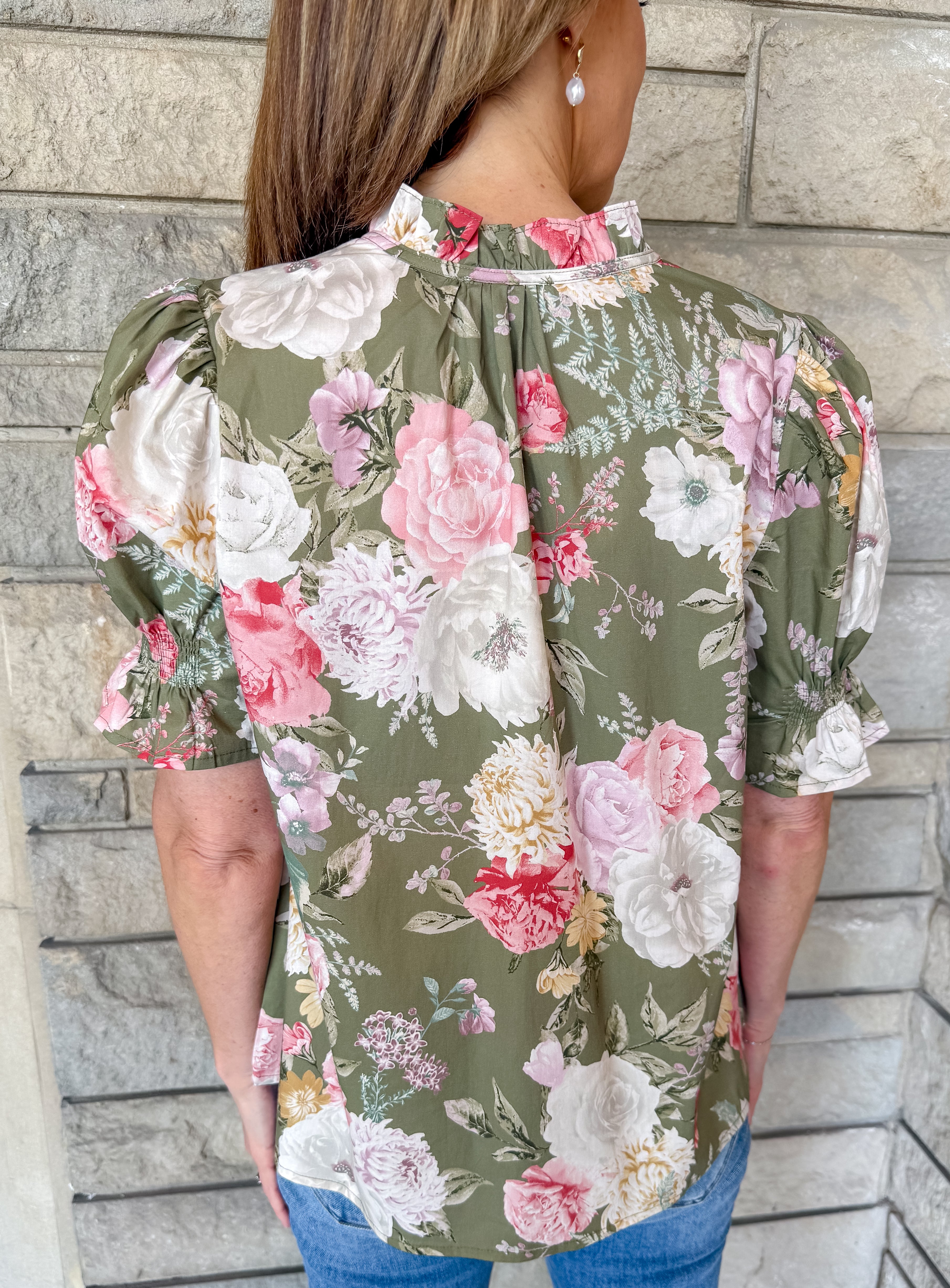 Iris Floral Puff Tie Top