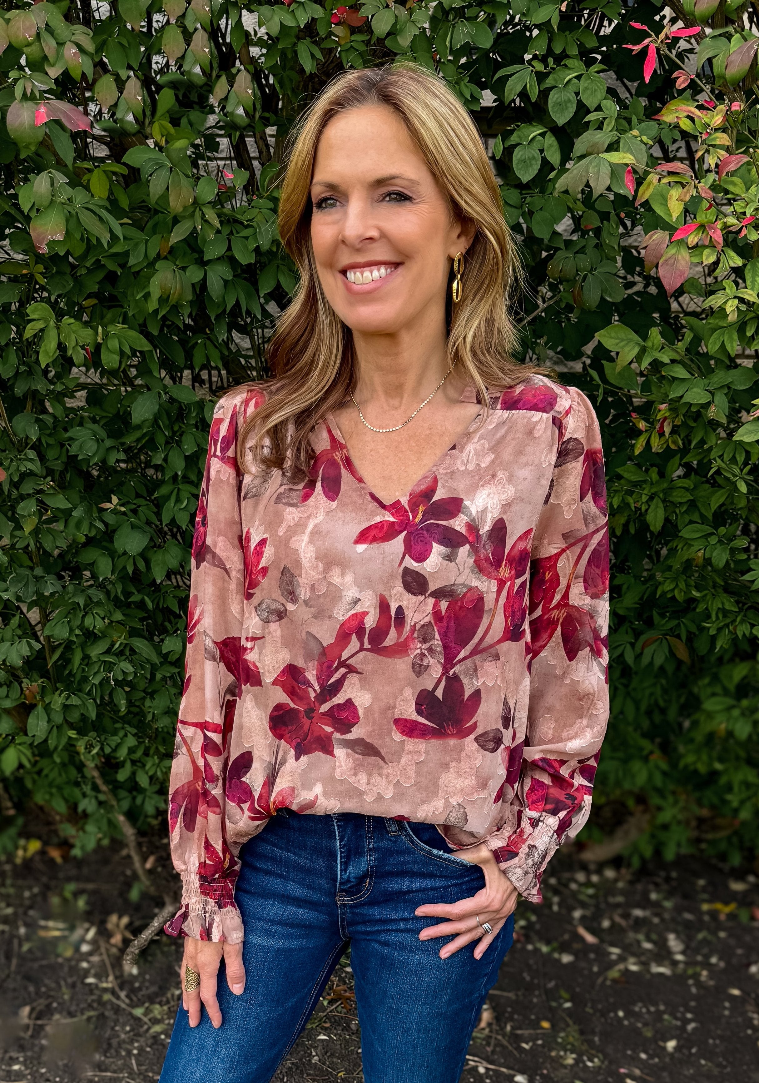 Jade Floral V-Neck Top