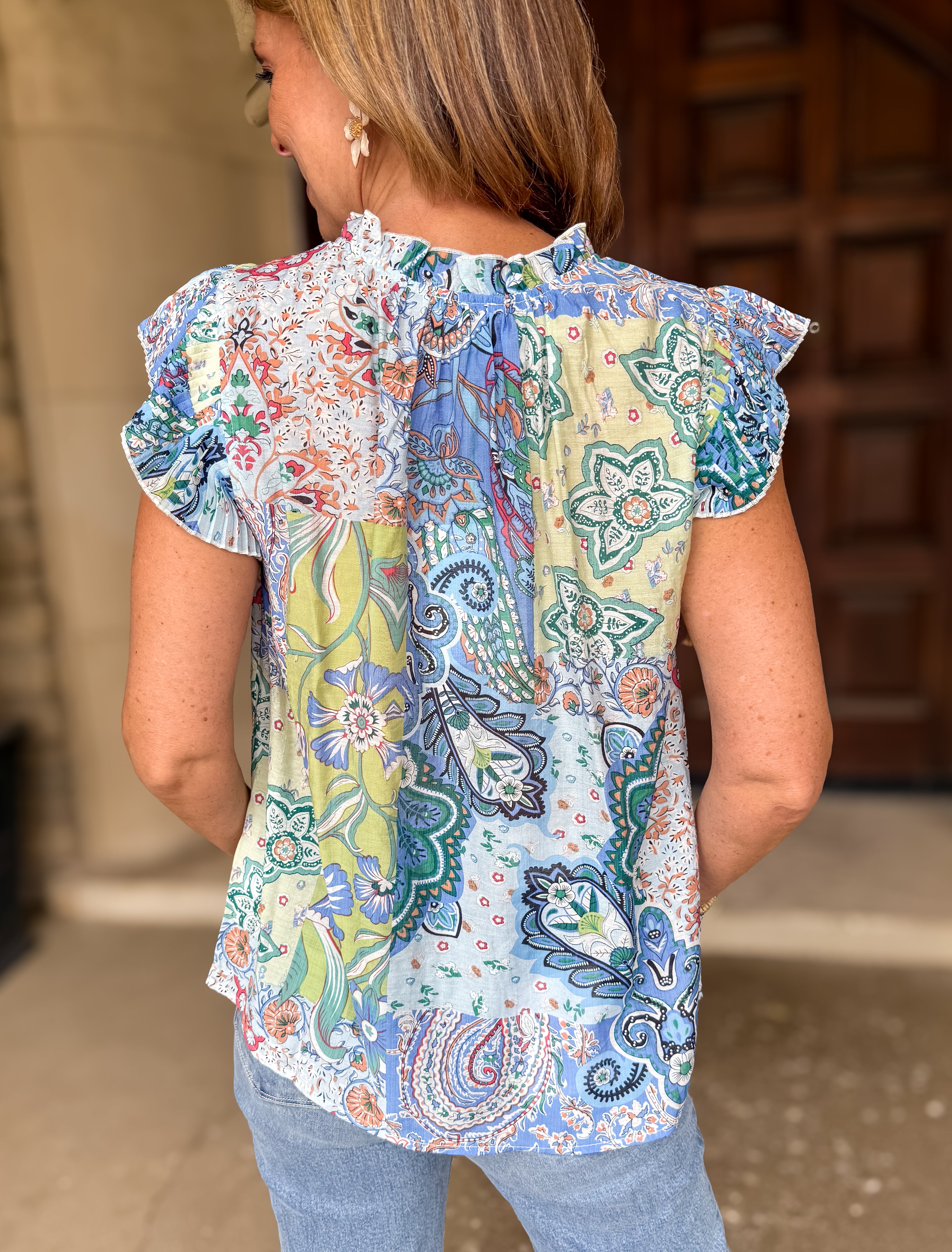 Elle Printed Pleated Ruffle Top FINAL SALE