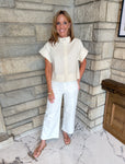 Cap sleeve boxy button up shirt
High neck button linen top
hidden button