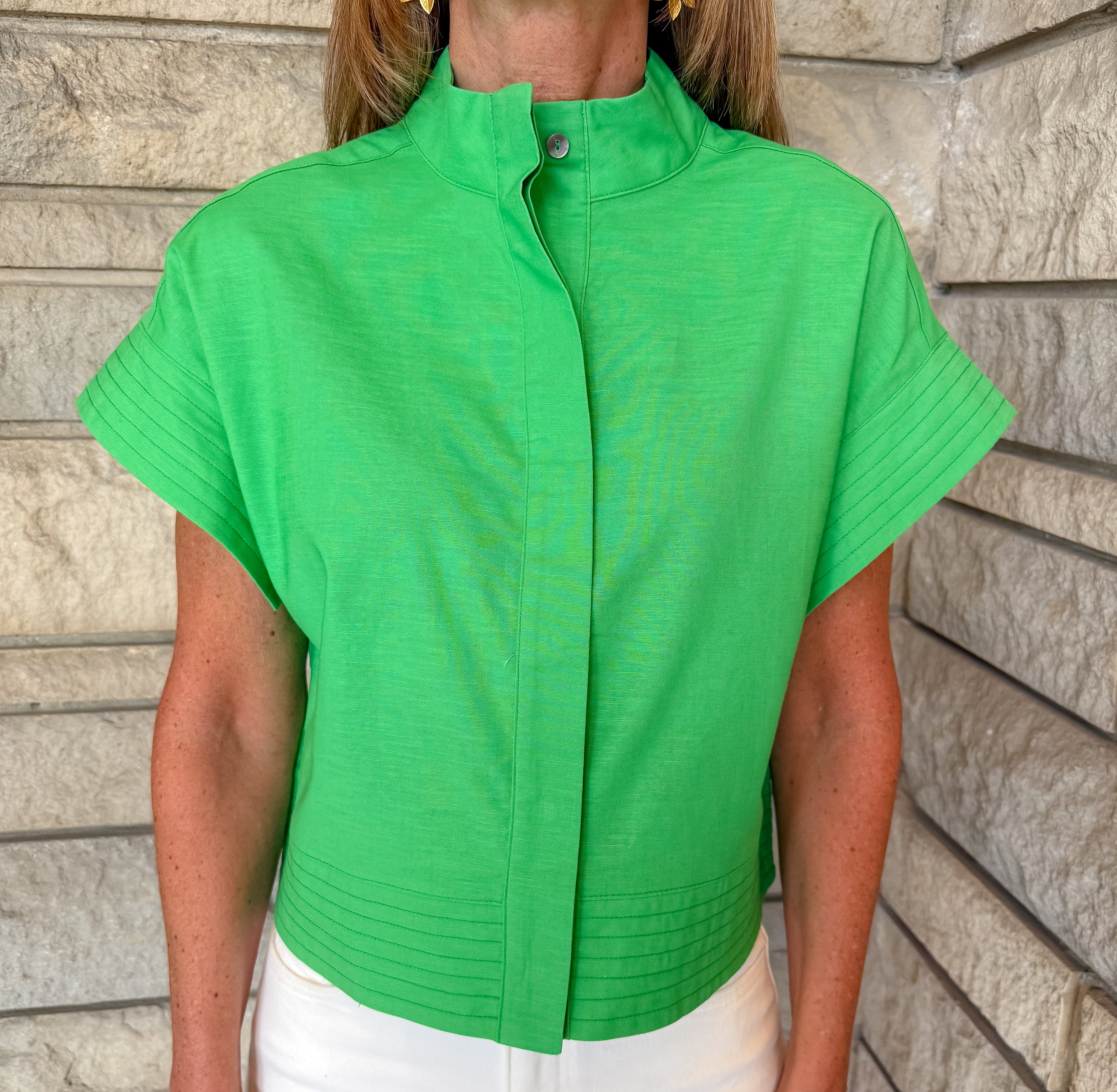 Elia Cap Sleeve Button Linen Top