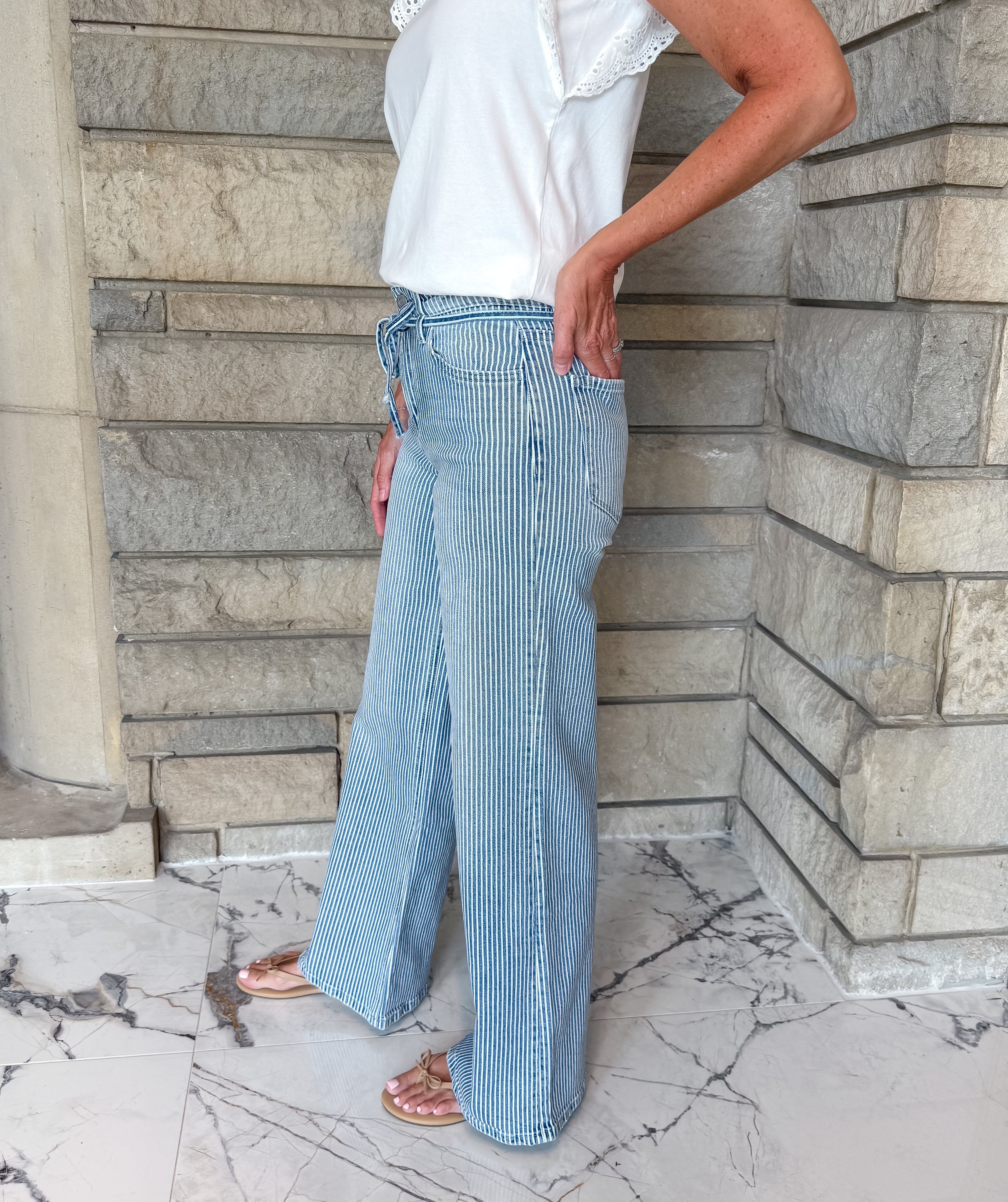 Betsy Tie Stripe Wide Leg Jean