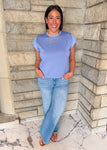 Periwinkle blue Cap sleeve top
casual top with round neck and cap sleeves