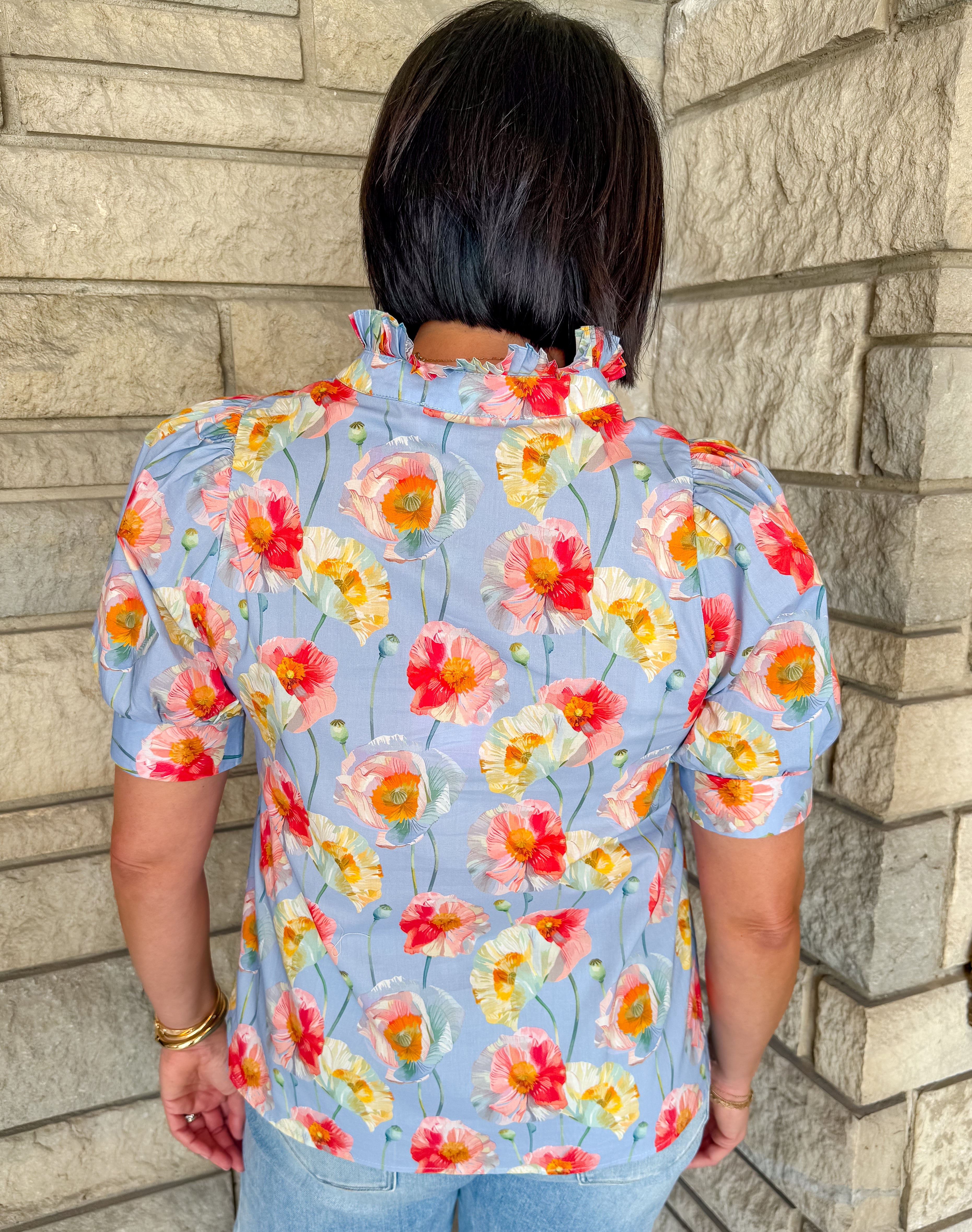 Mari Floral Ruffle Neck Top