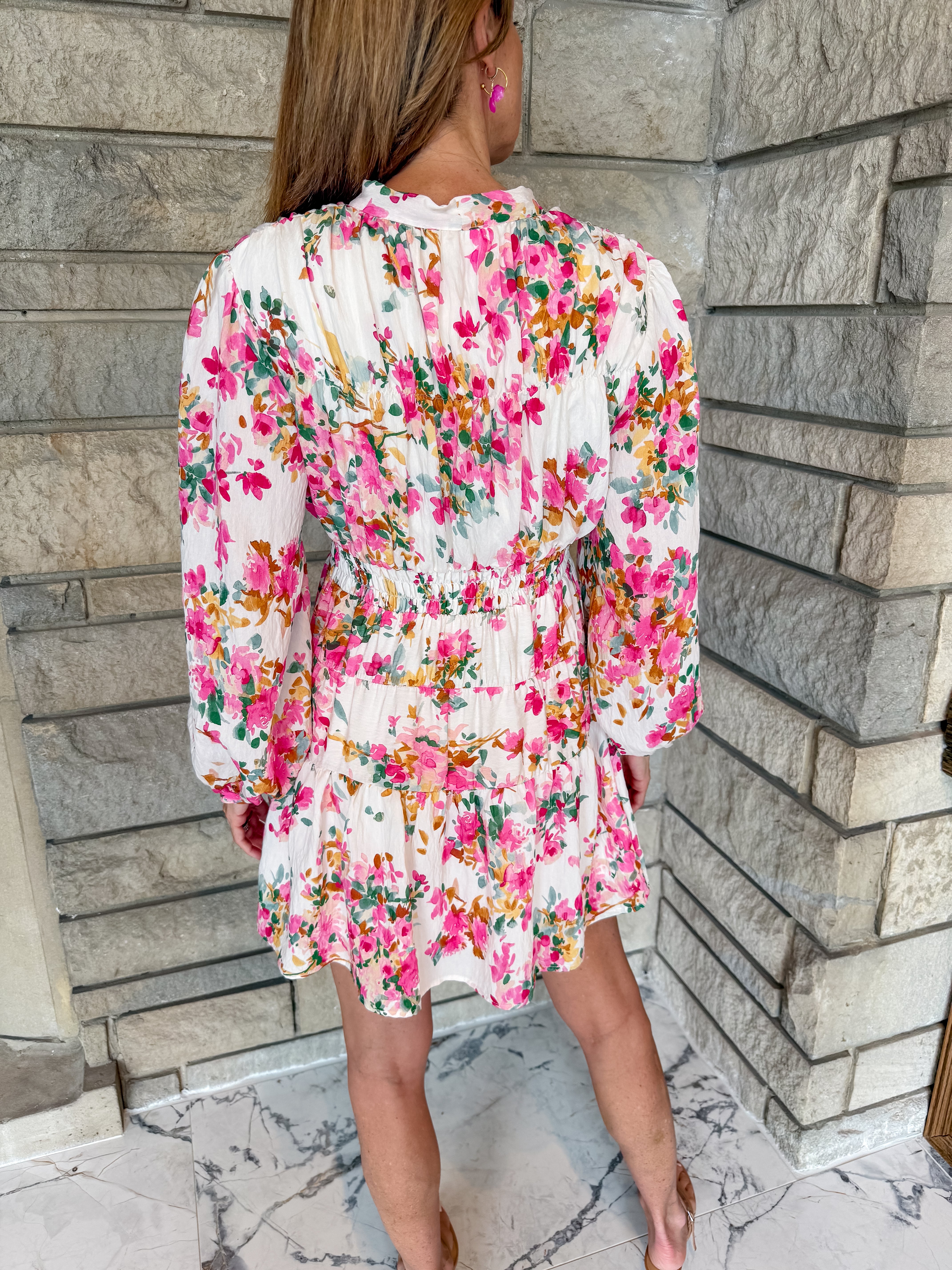 Miriel Floral LS Tie Neck Dress
