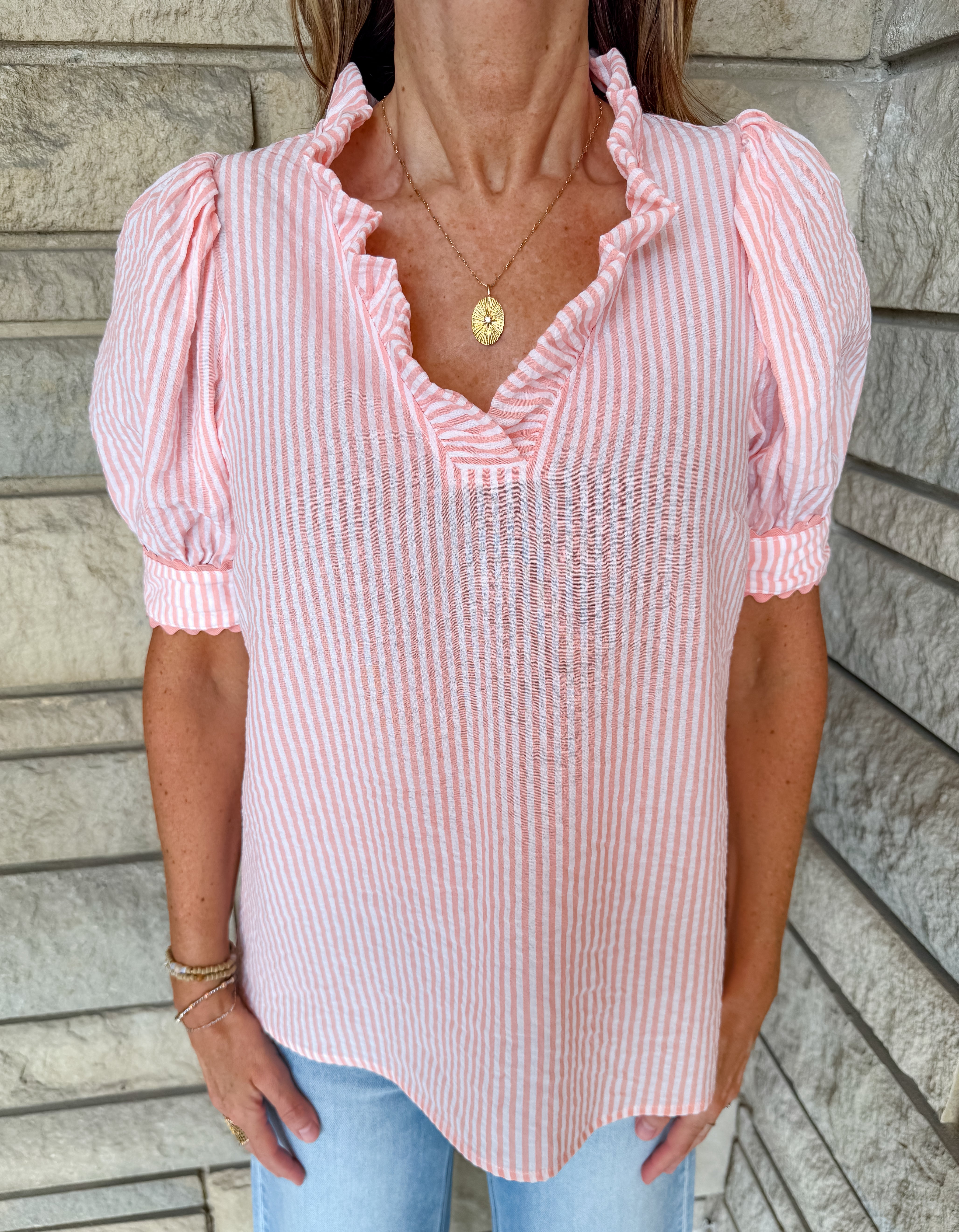 Erin Ruffle Seersucker Top