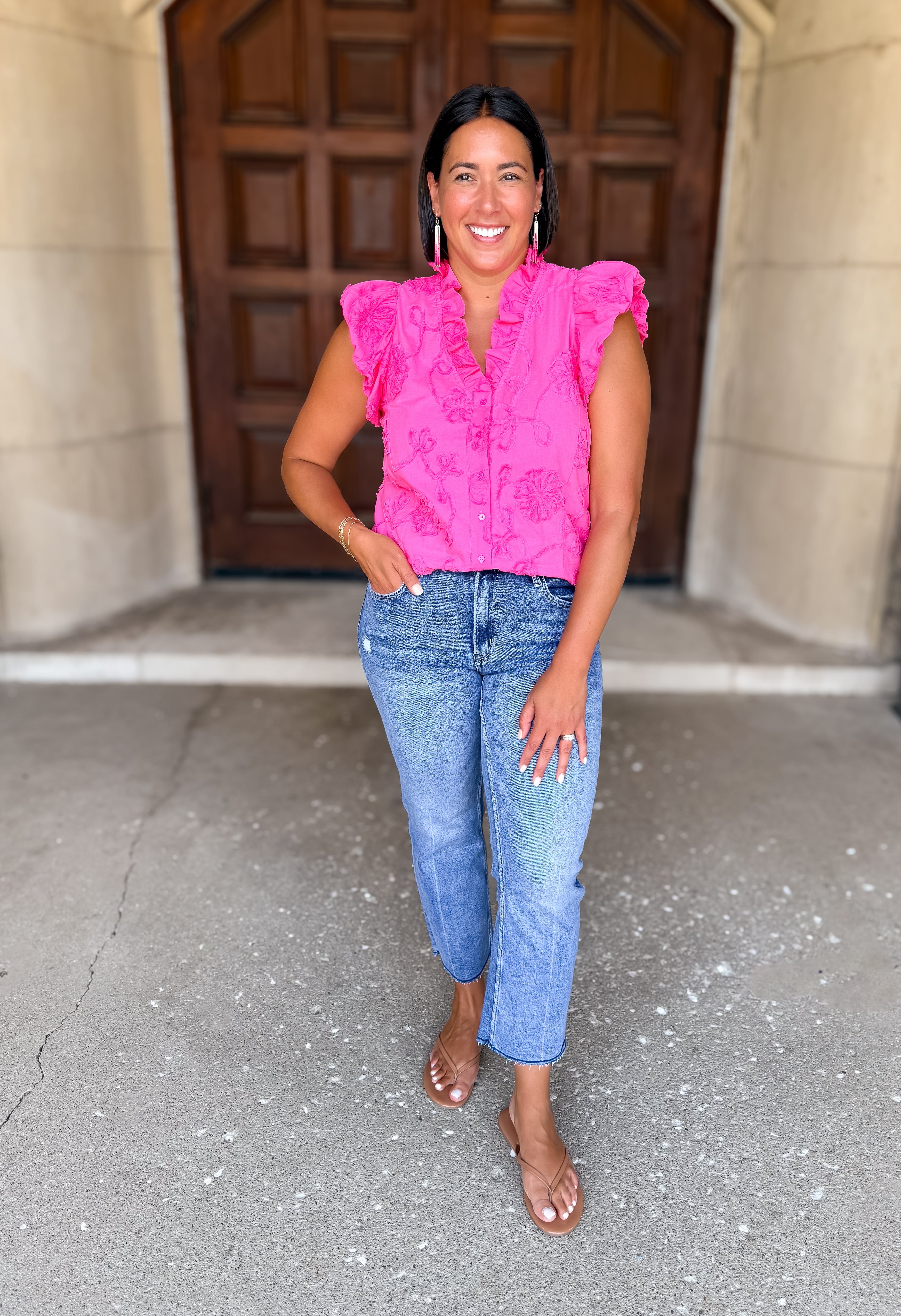 Giselle Applique Ruffle Button Top FINAL SALE