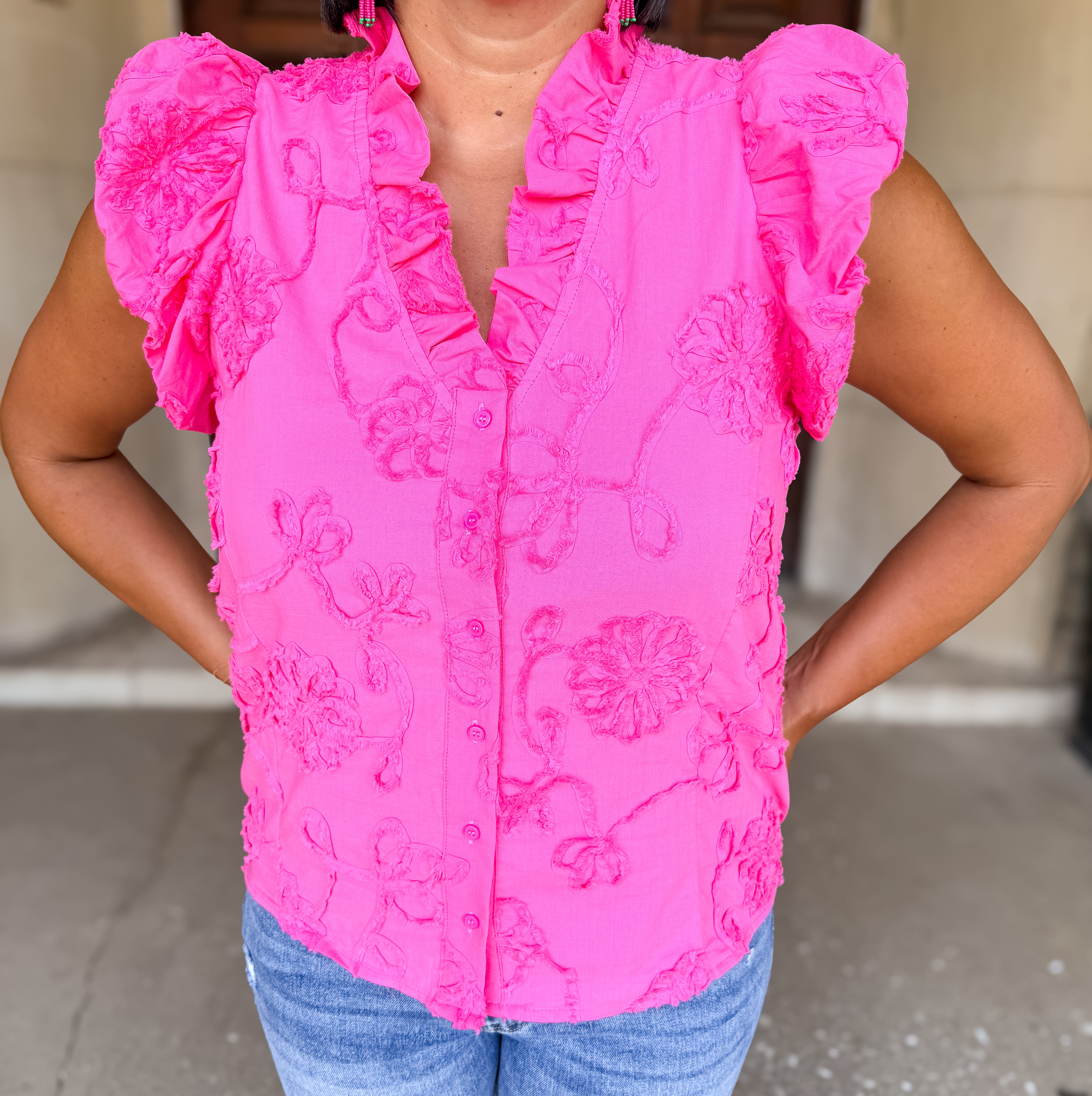 Giselle Applique Ruffle Button Top FINAL SALE