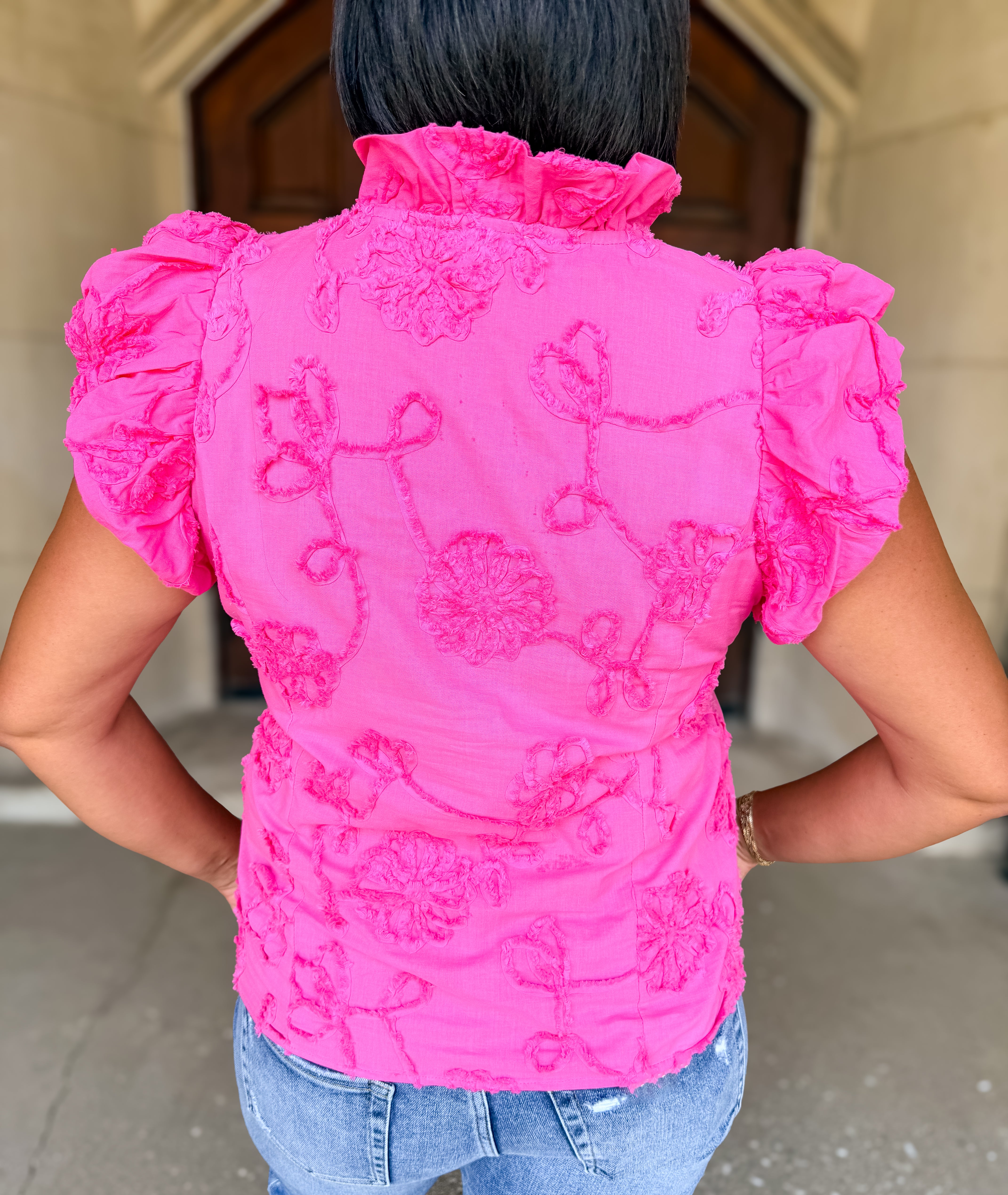 Giselle Applique Ruffle Button Top FINAL SALE