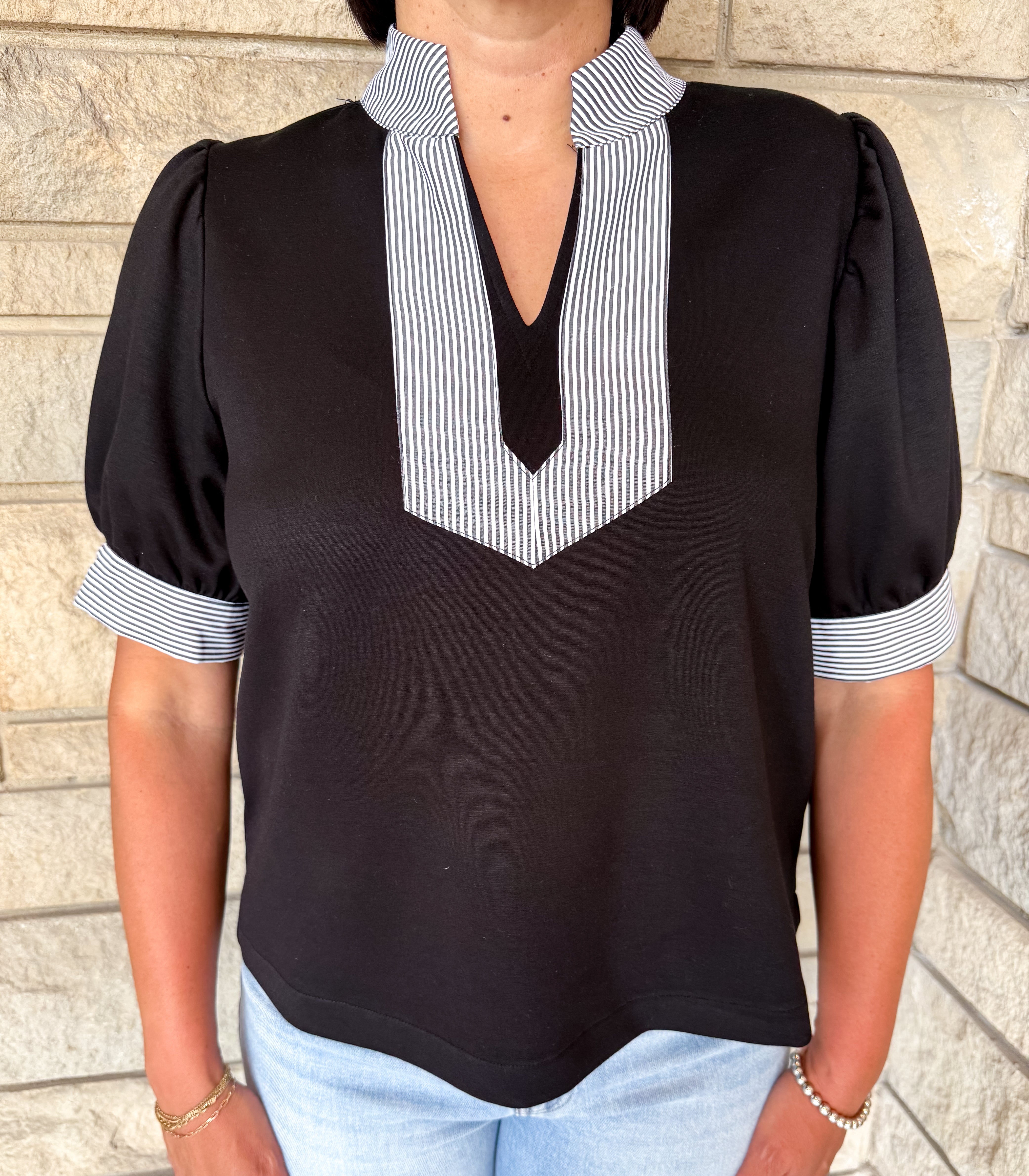 Clarissa Striped Trim Top