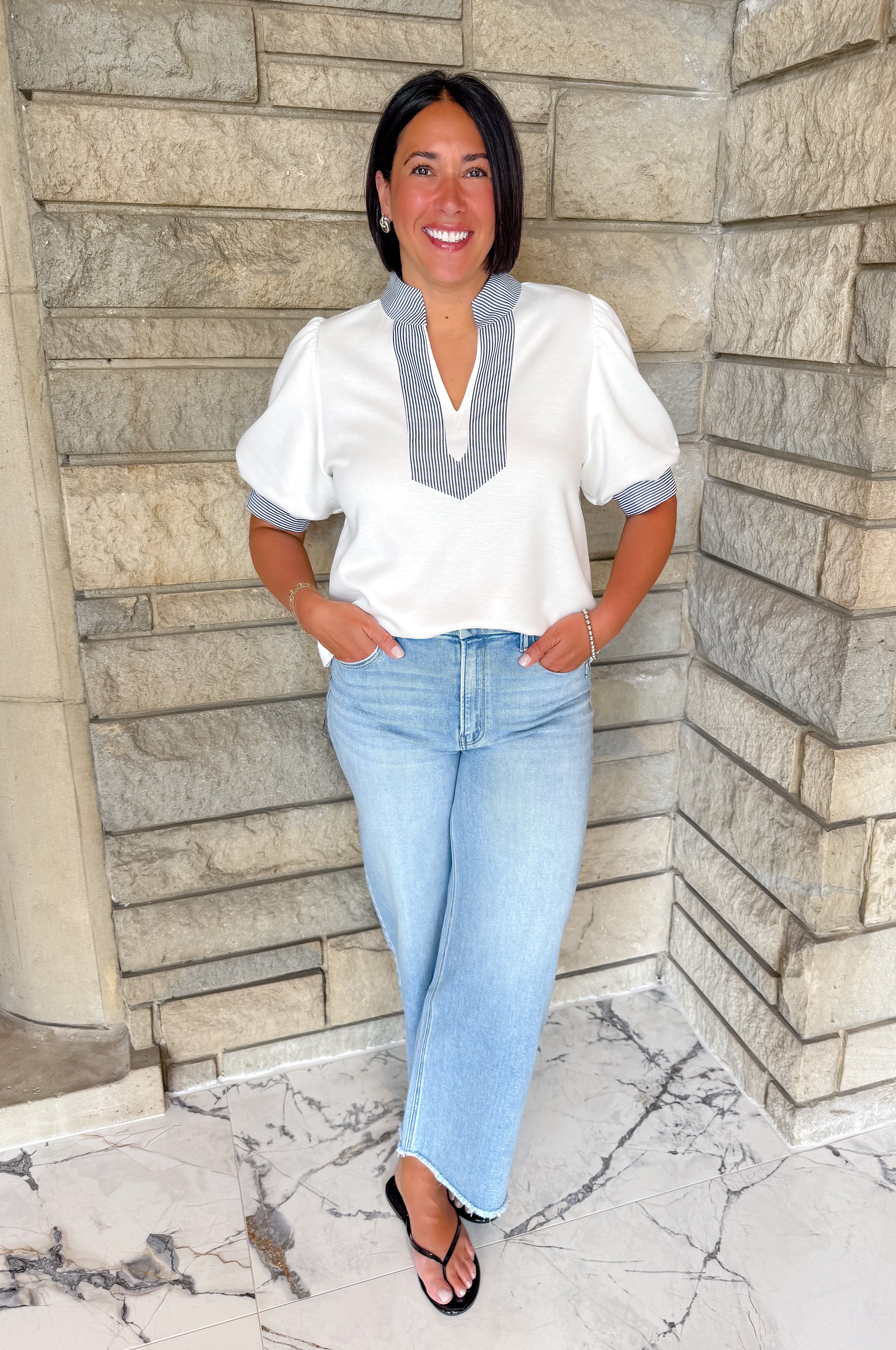 Clarissa Striped Trim Top