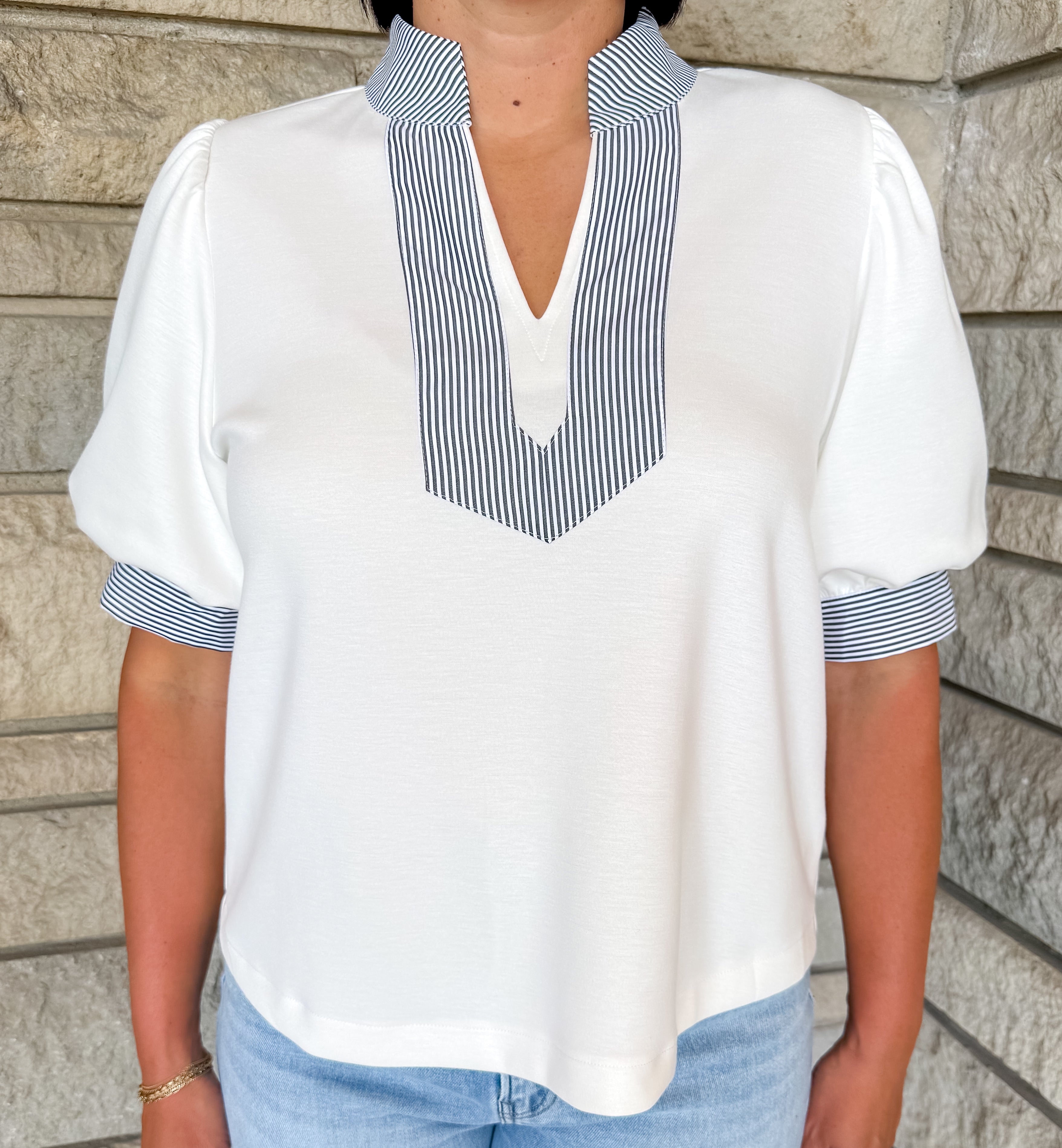 Clarissa Striped Trim Top