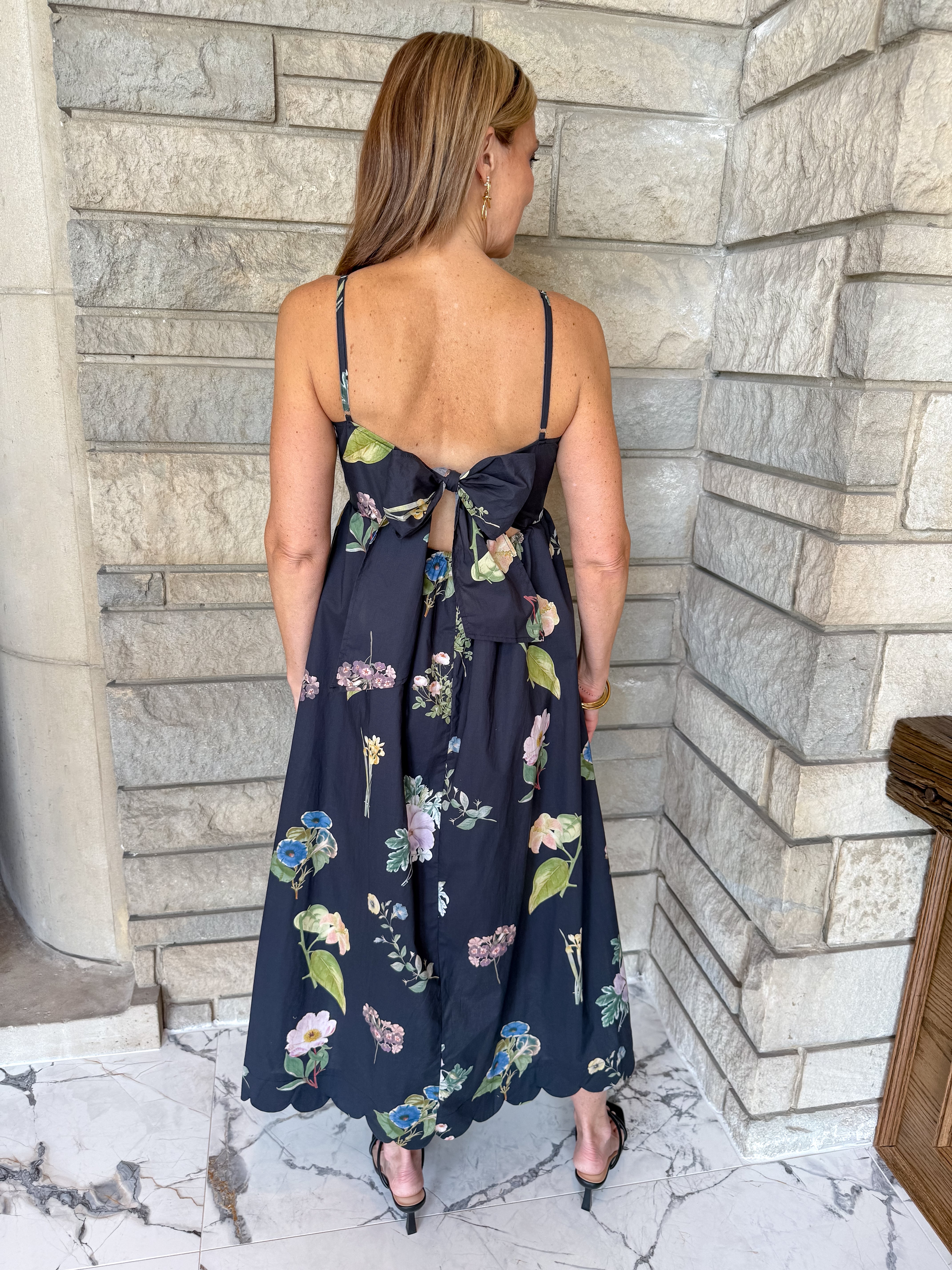 Amanda Floral Strappy Scallop Dress