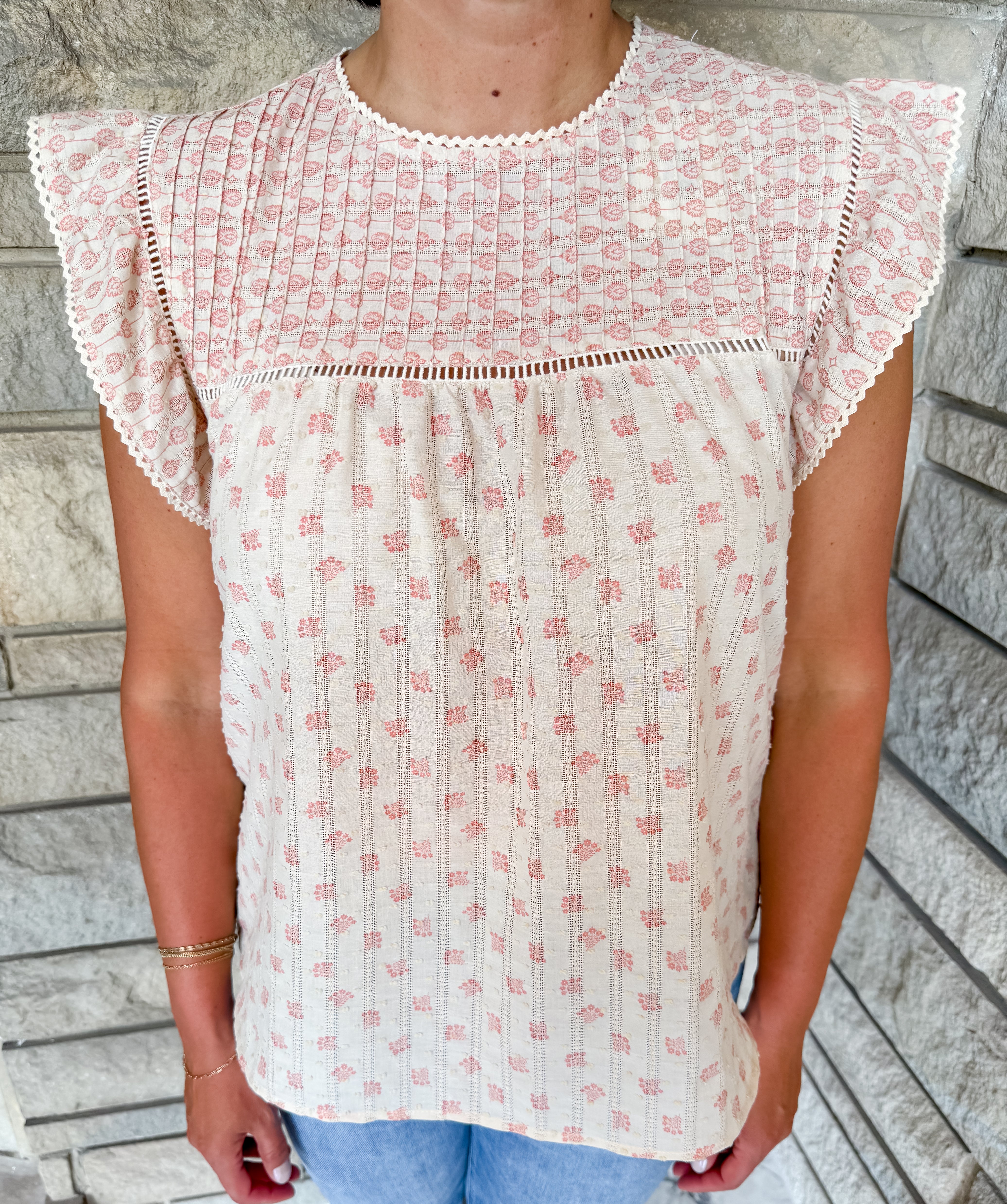 Mira Textured Floral Flutter Top