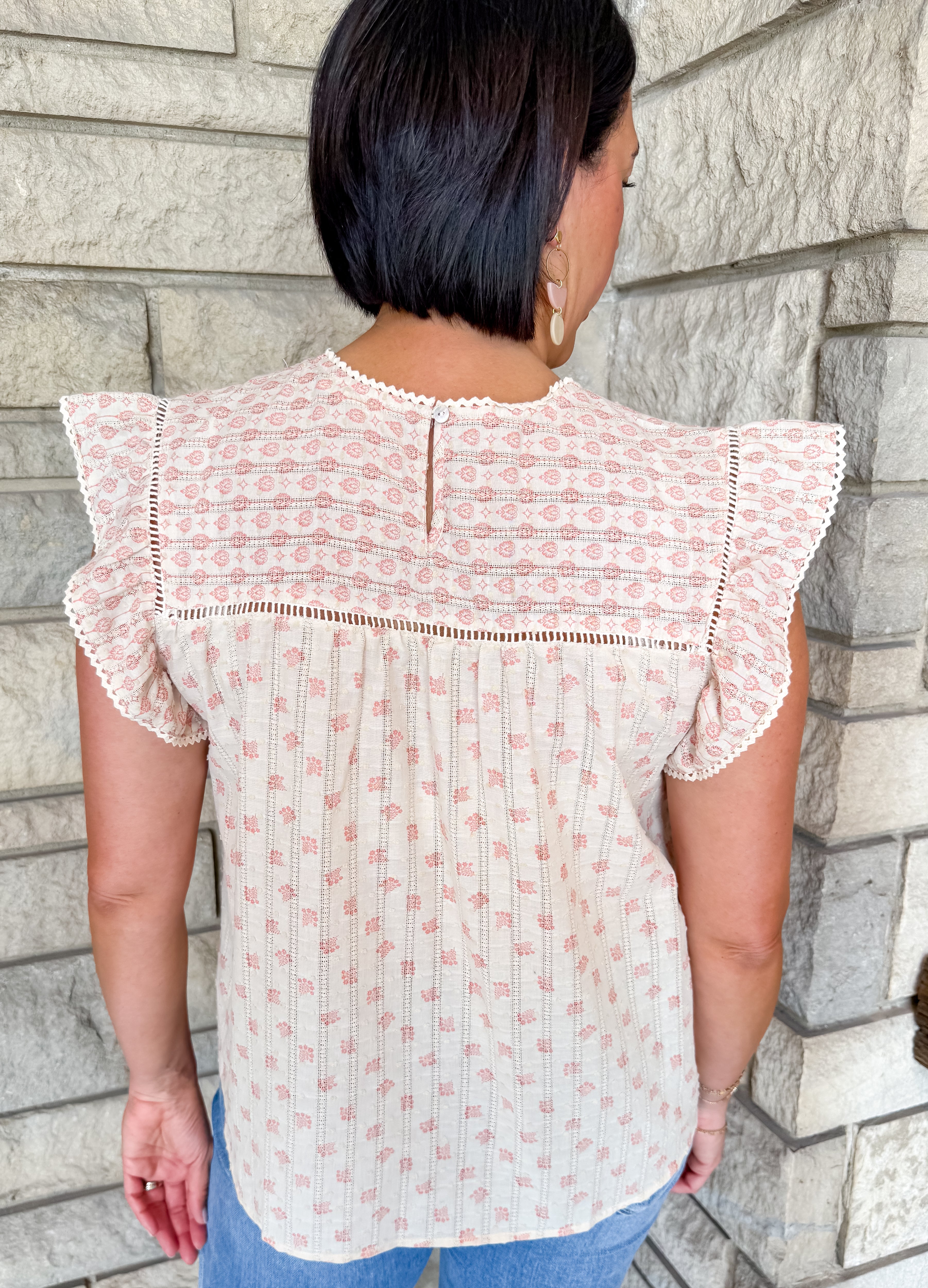 Mira Textured Floral Flutter Top