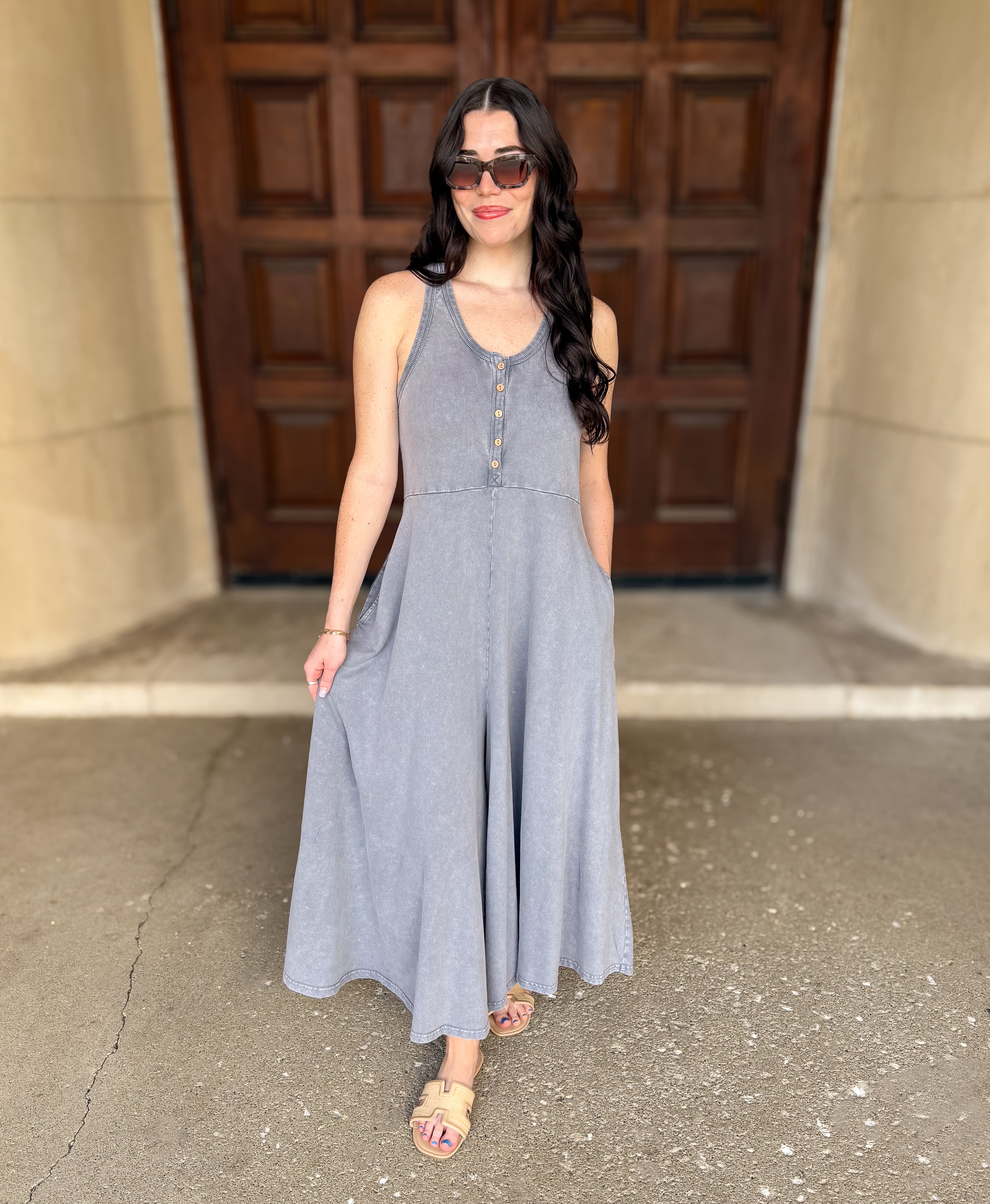 Piper Button Front Wide Leg Jumpsuit