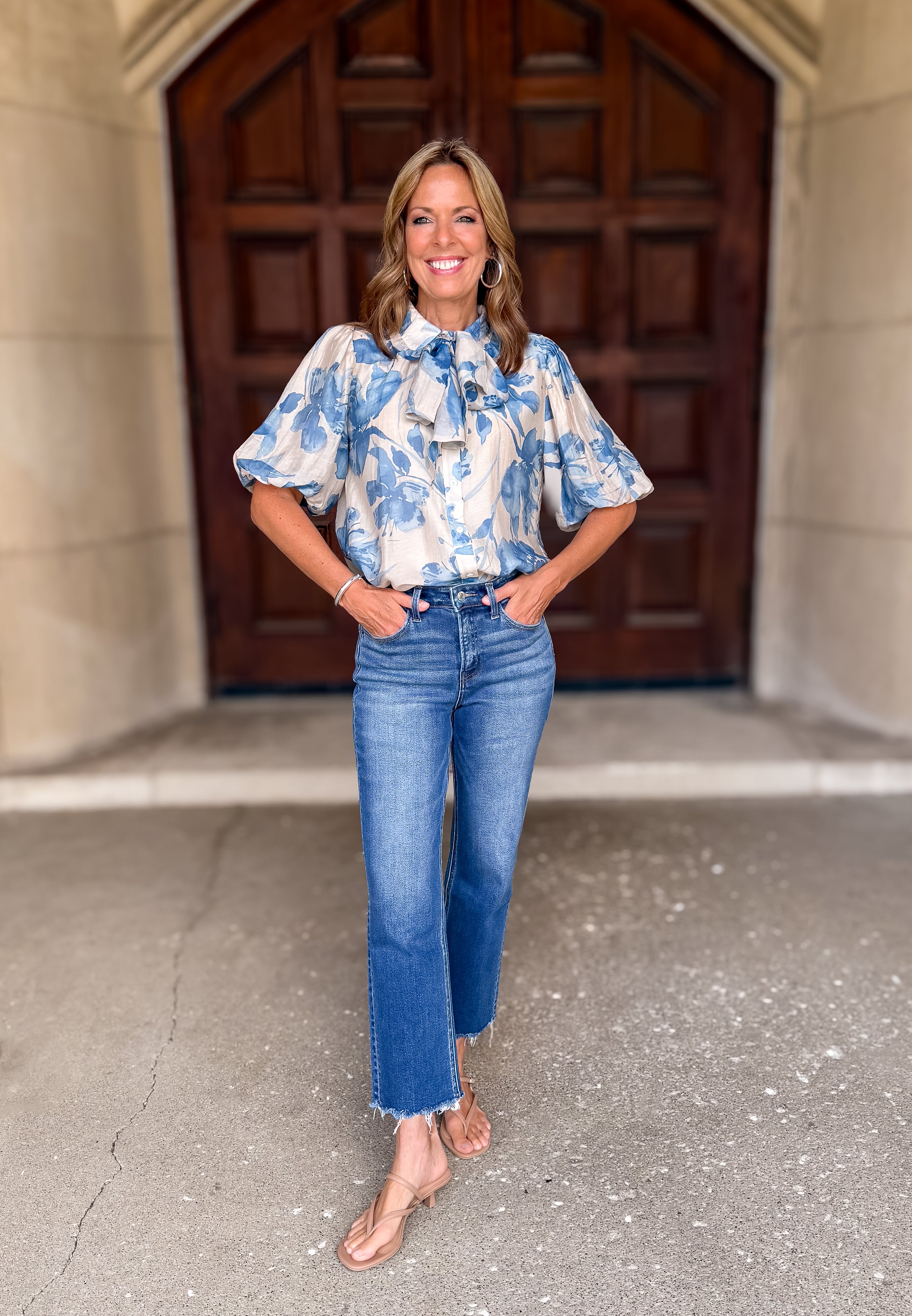 Janie Floral Button Tie-Neck Top FINAL SALE