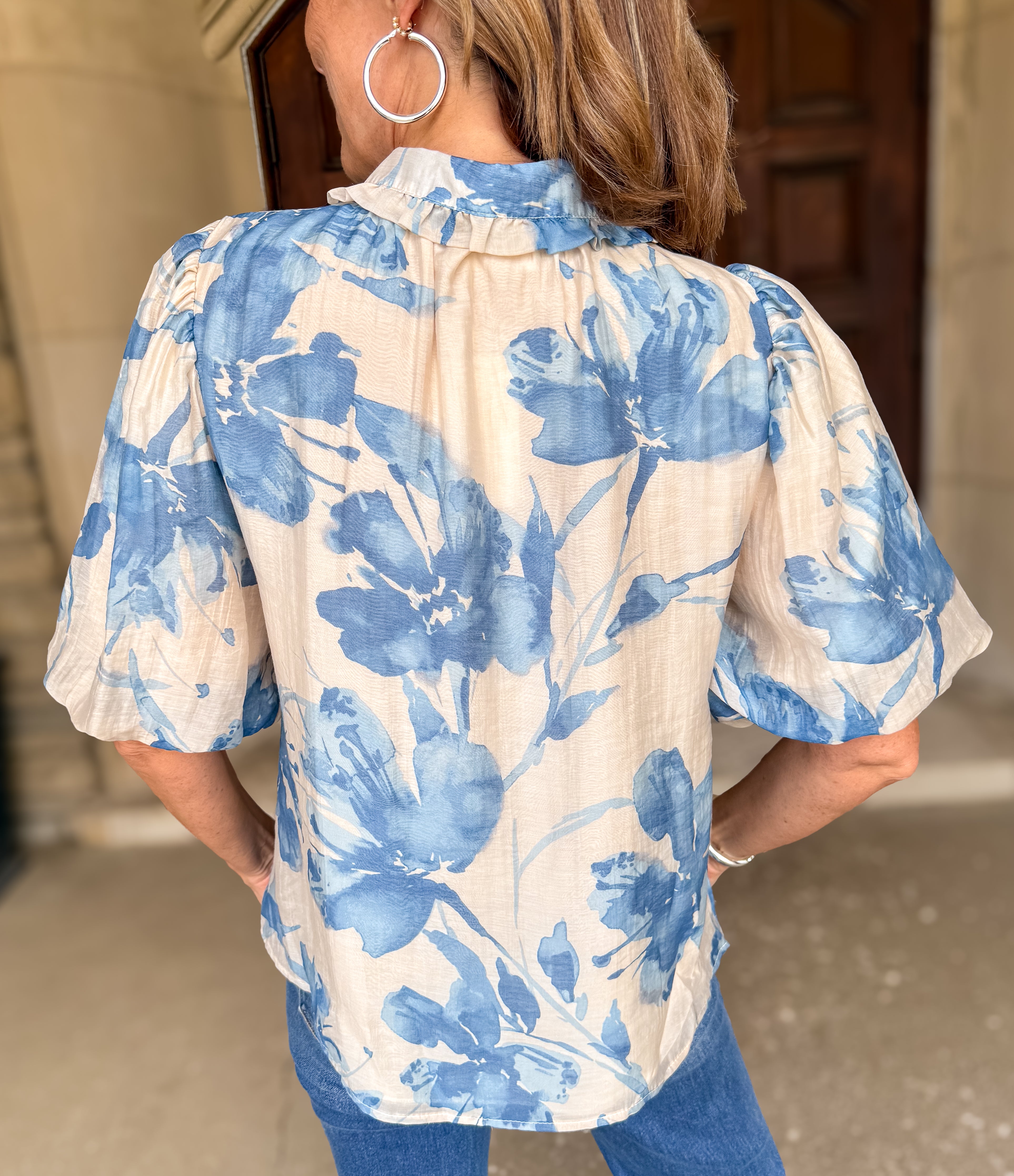 Janie Floral Button Tie-Neck Top FINAL SALE