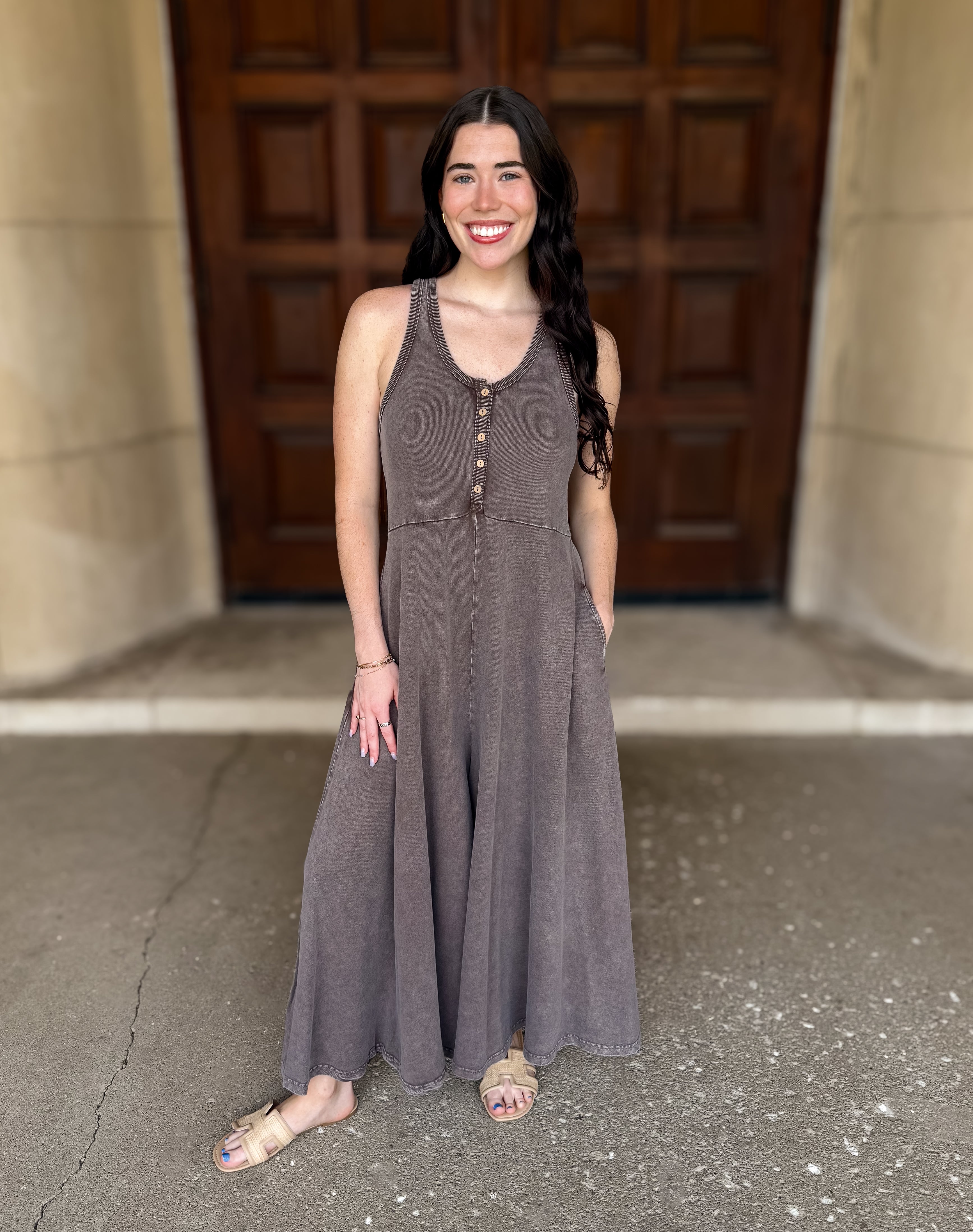 Piper Button Front Wide Leg Jumpsuit