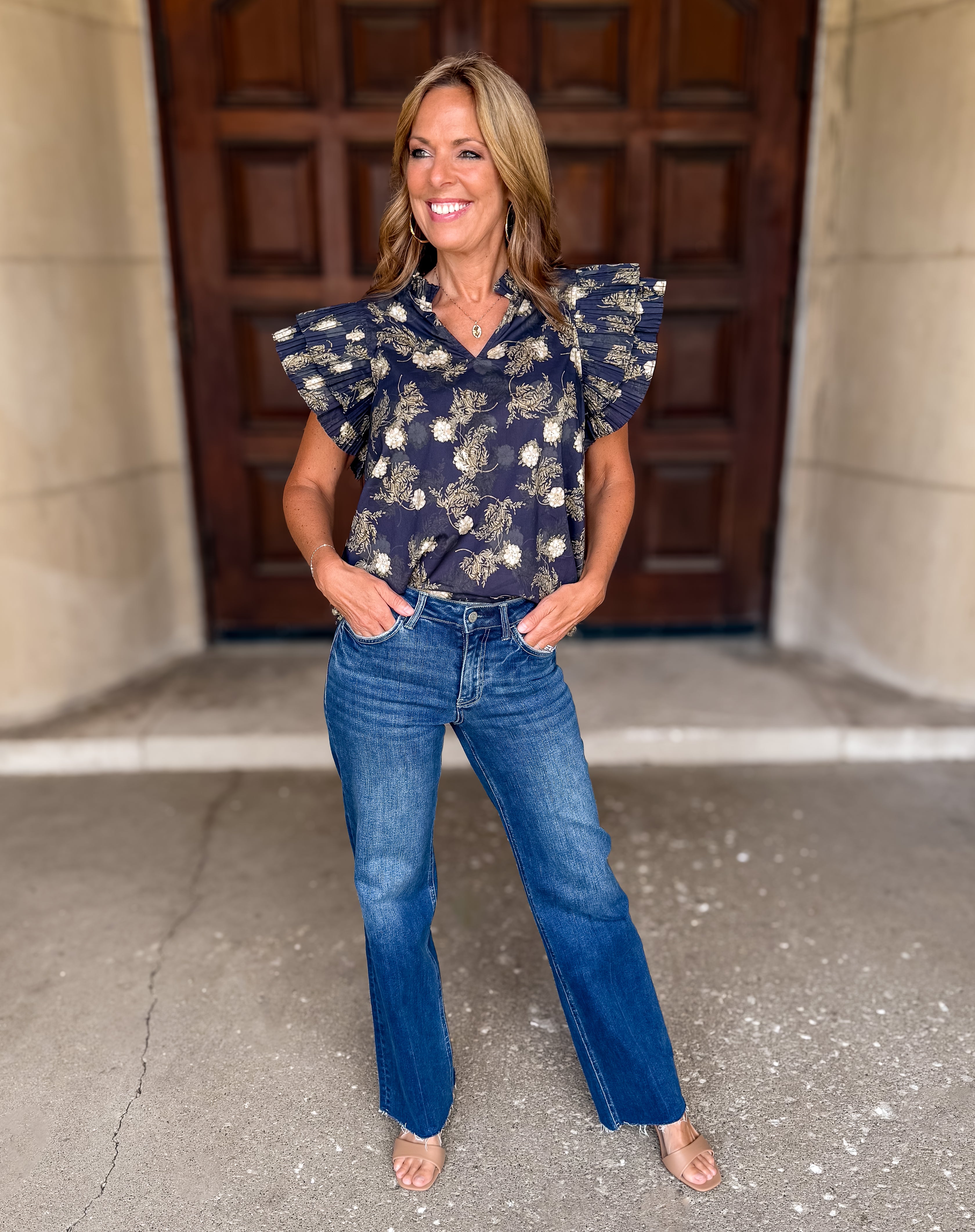 Nori Floral Pleated Ruffle Top FINAL SALE