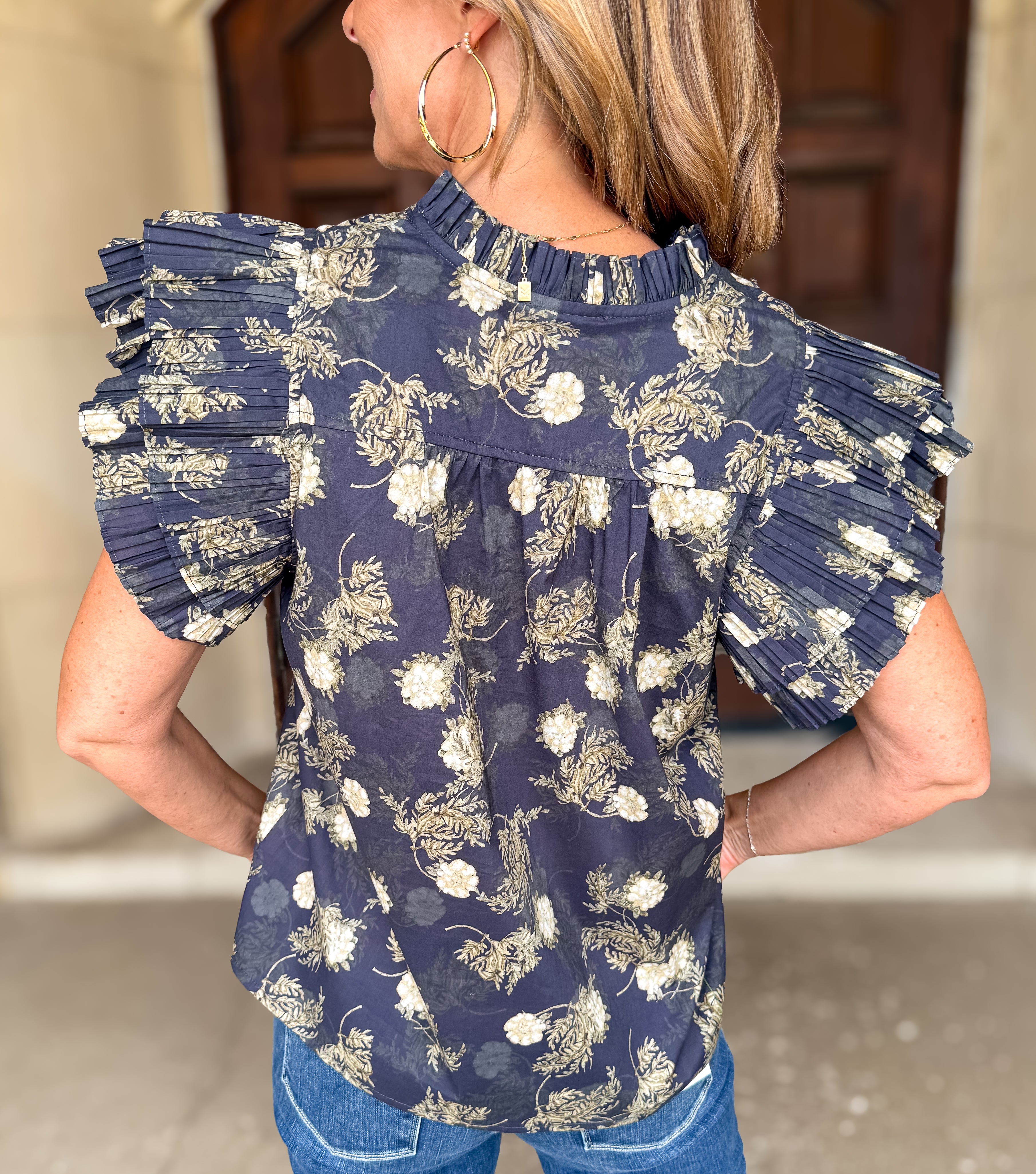 Nori Floral Pleated Ruffle Top FINAL SALE