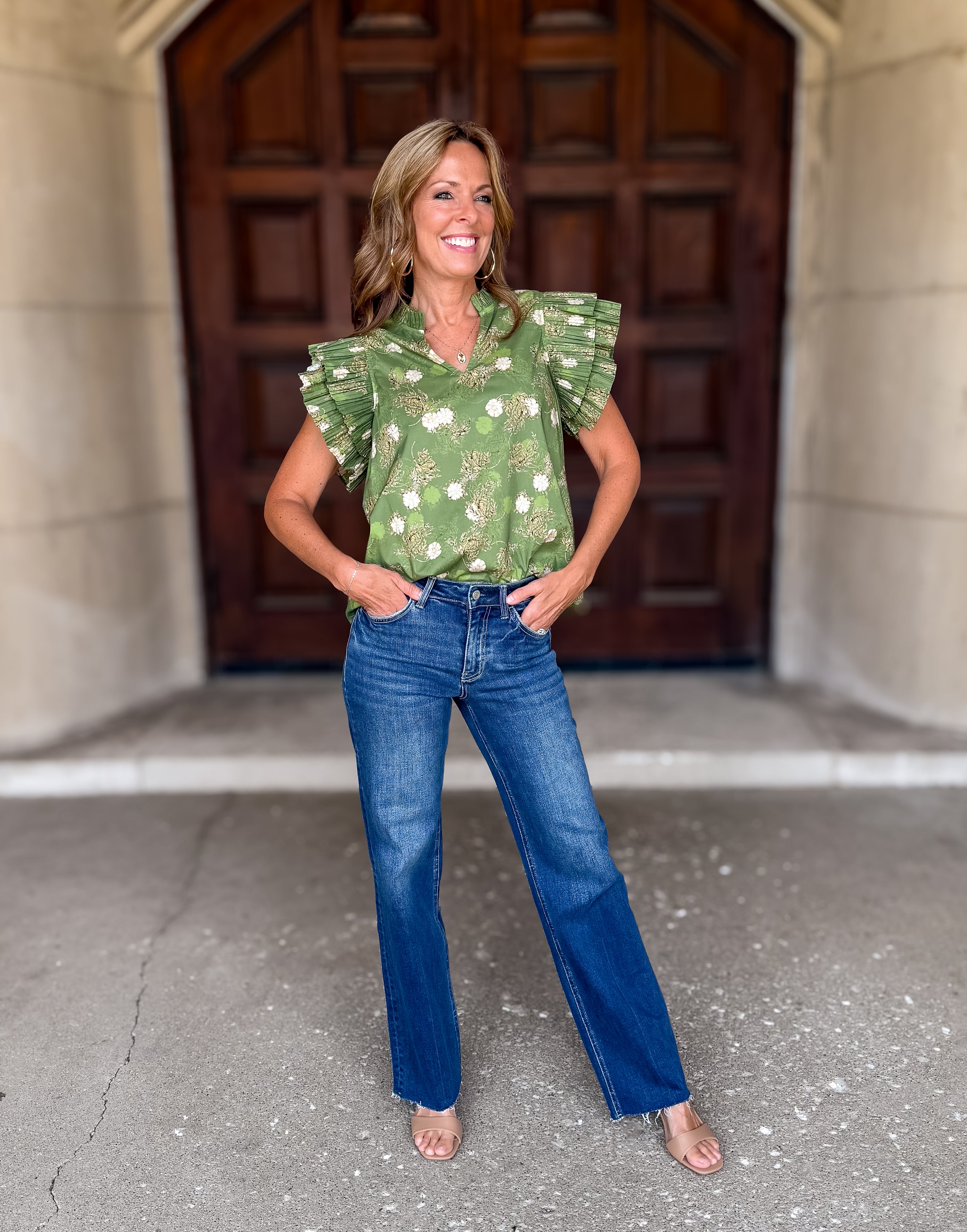 Nori Floral Pleated Ruffle Top FINAL SALE