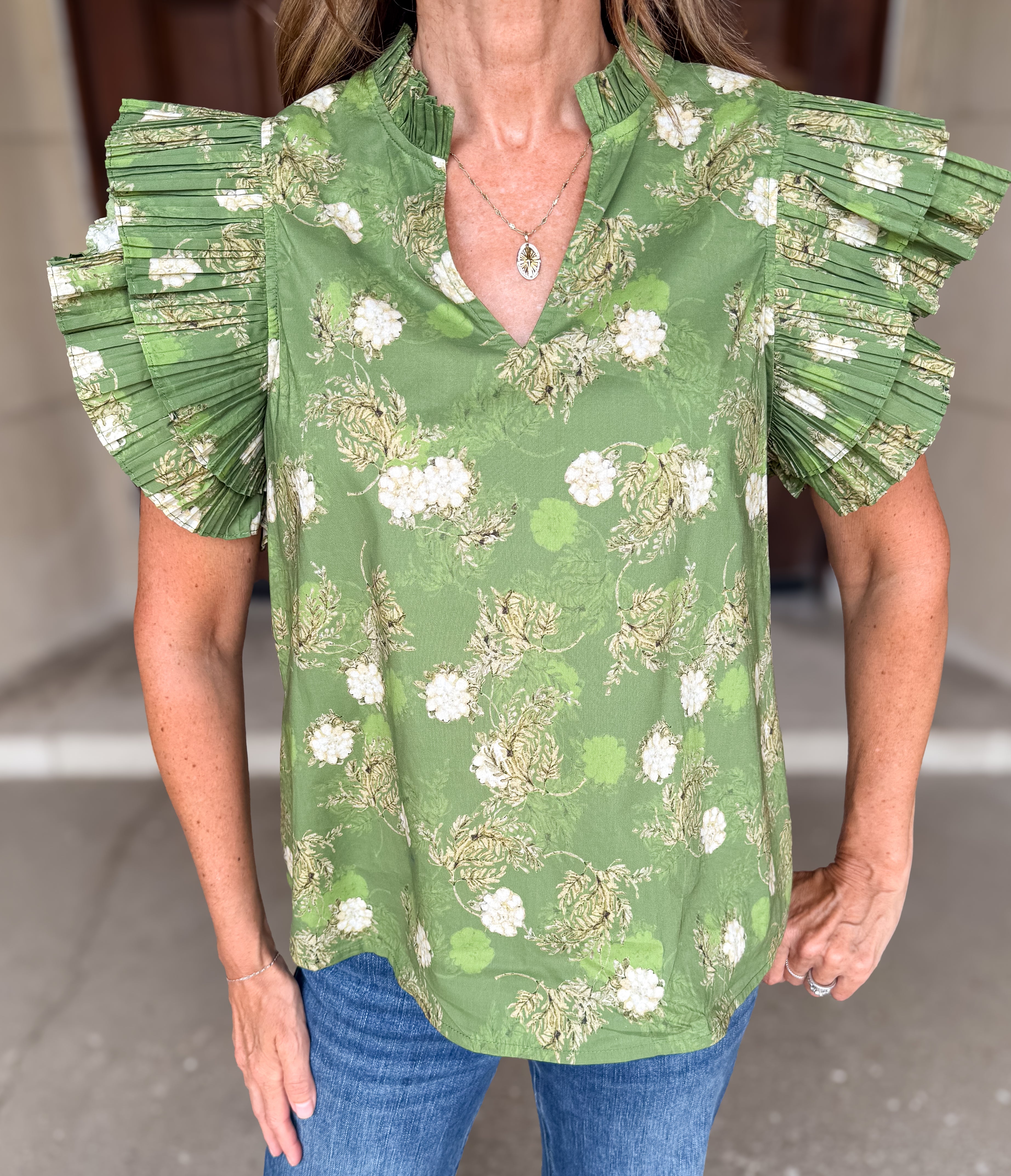 Nori Floral Pleated Ruffle Top FINAL SALE
