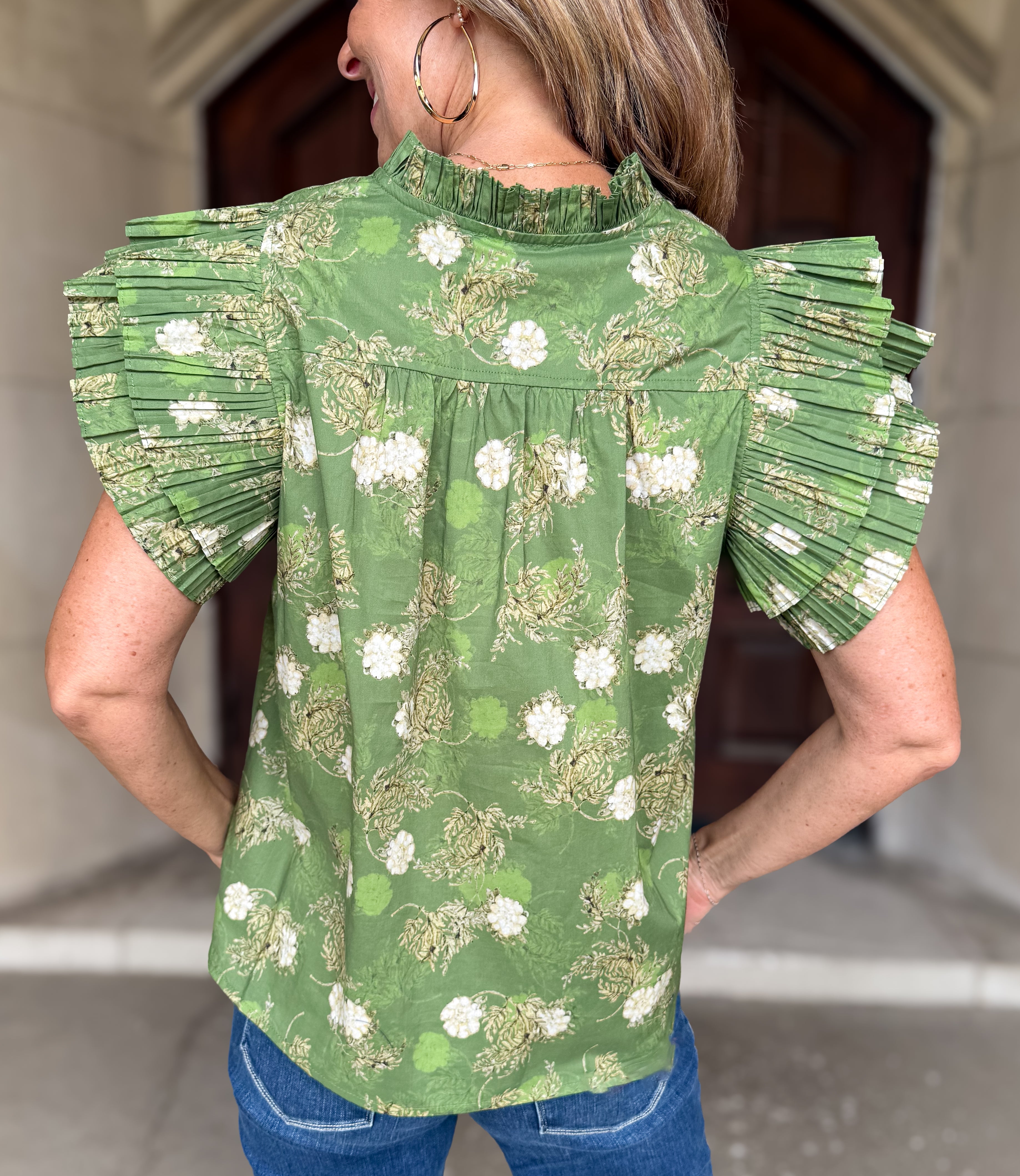 Nori Floral Pleated Ruffle Top FINAL SALE