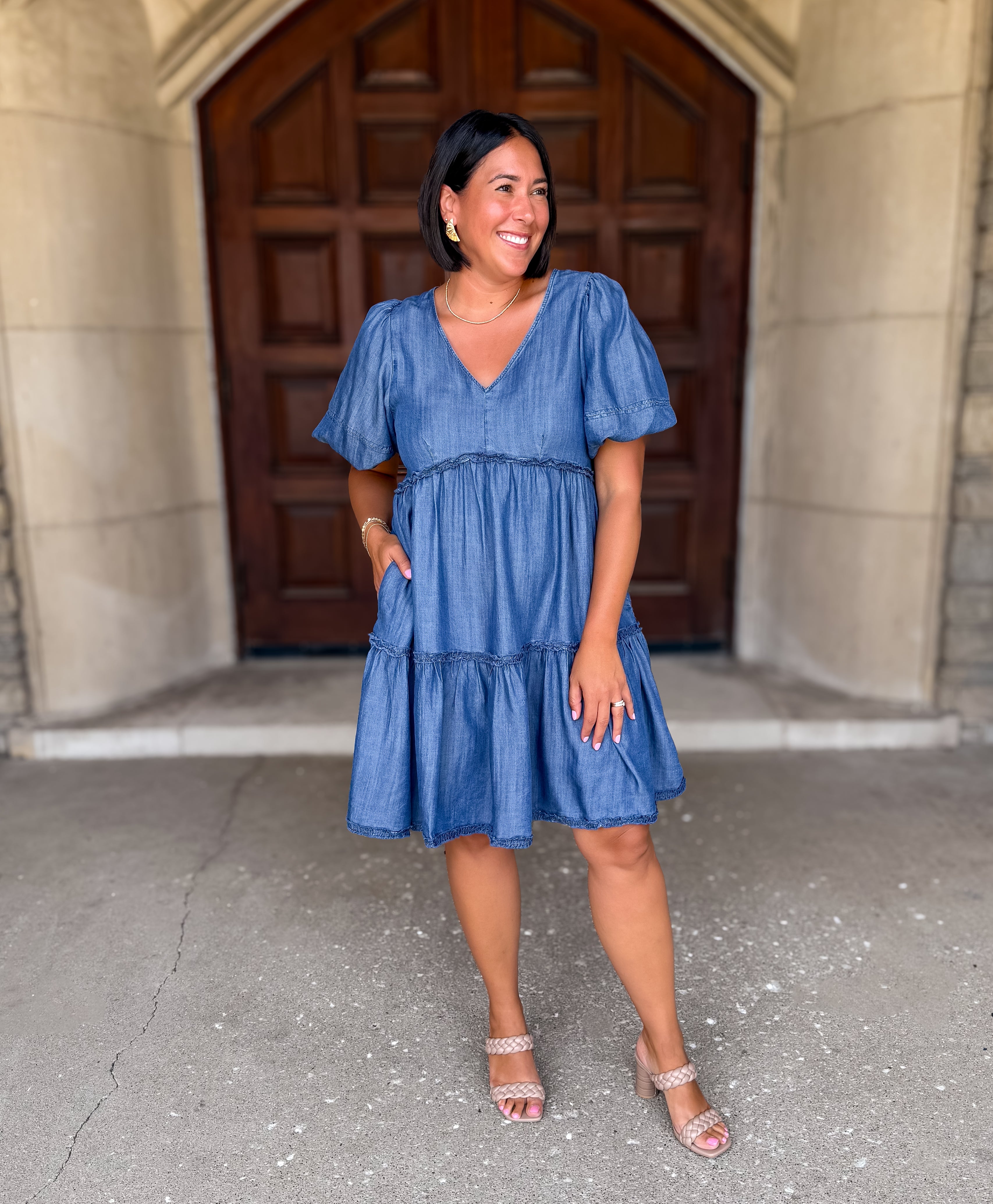 Reese Denim Bubble Sleeve Dress FINAL SALE