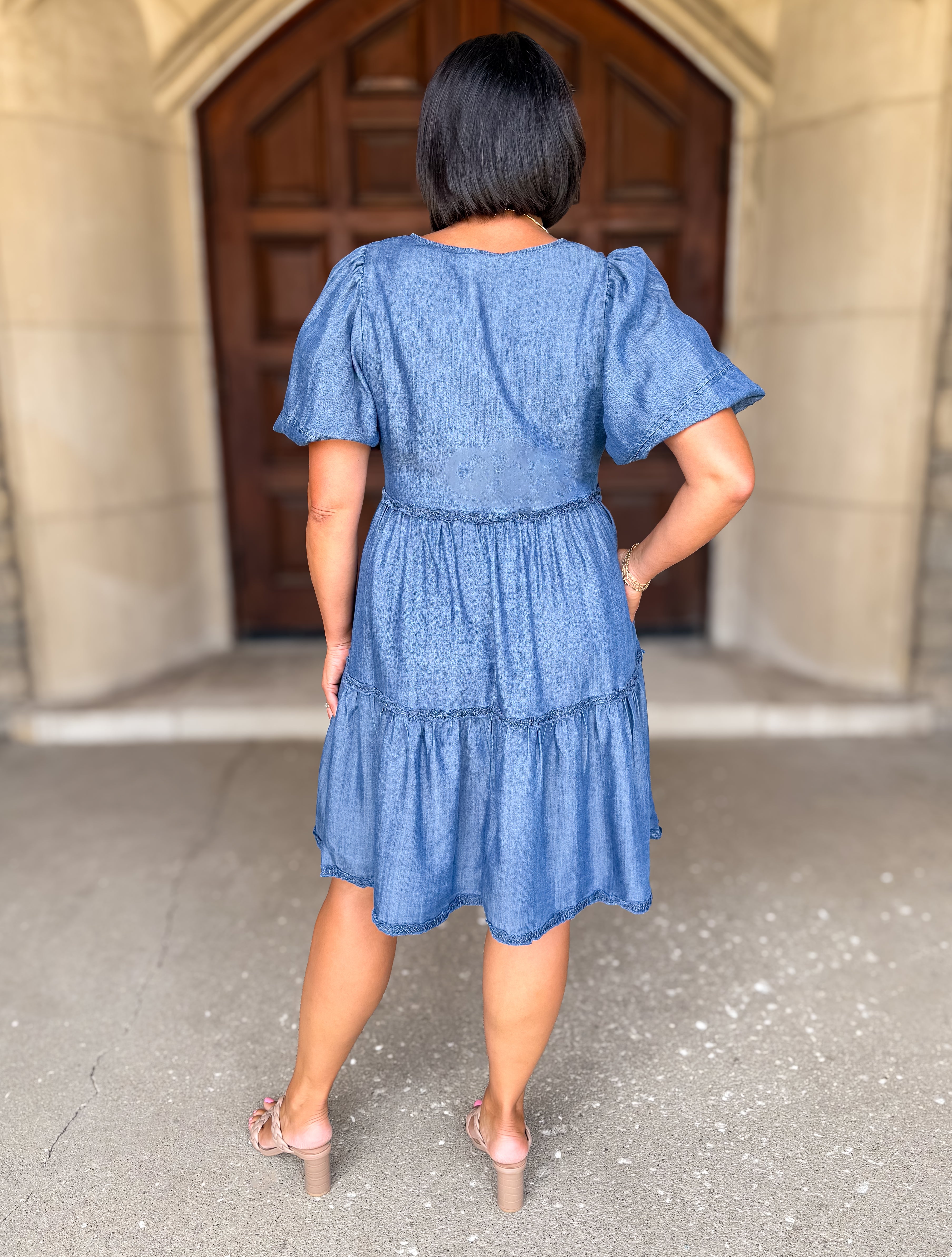 Reese Denim Bubble Sleeve Dress FINAL SALE