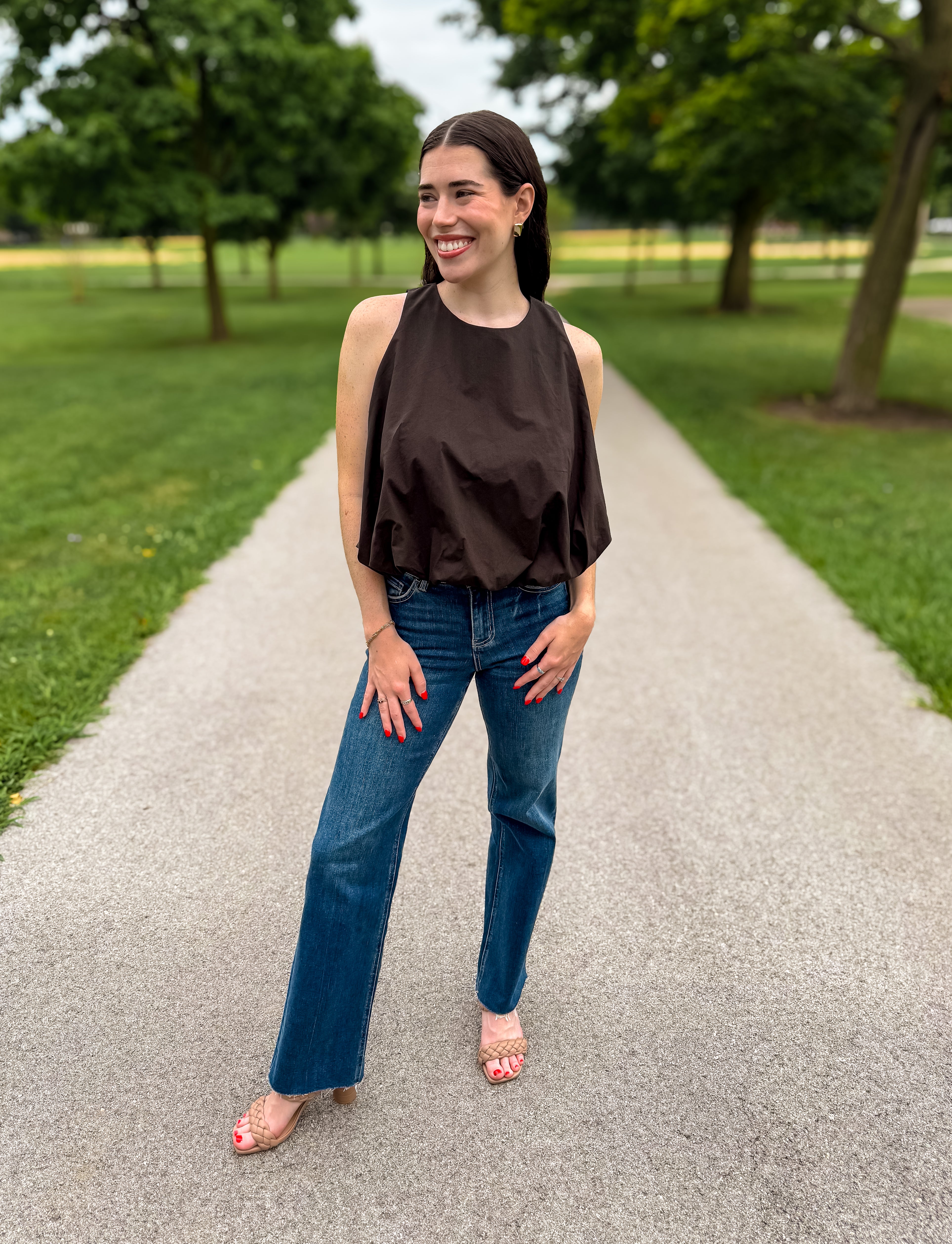 Ana Sleeveless Open Back Balloon Top FINAL SALE