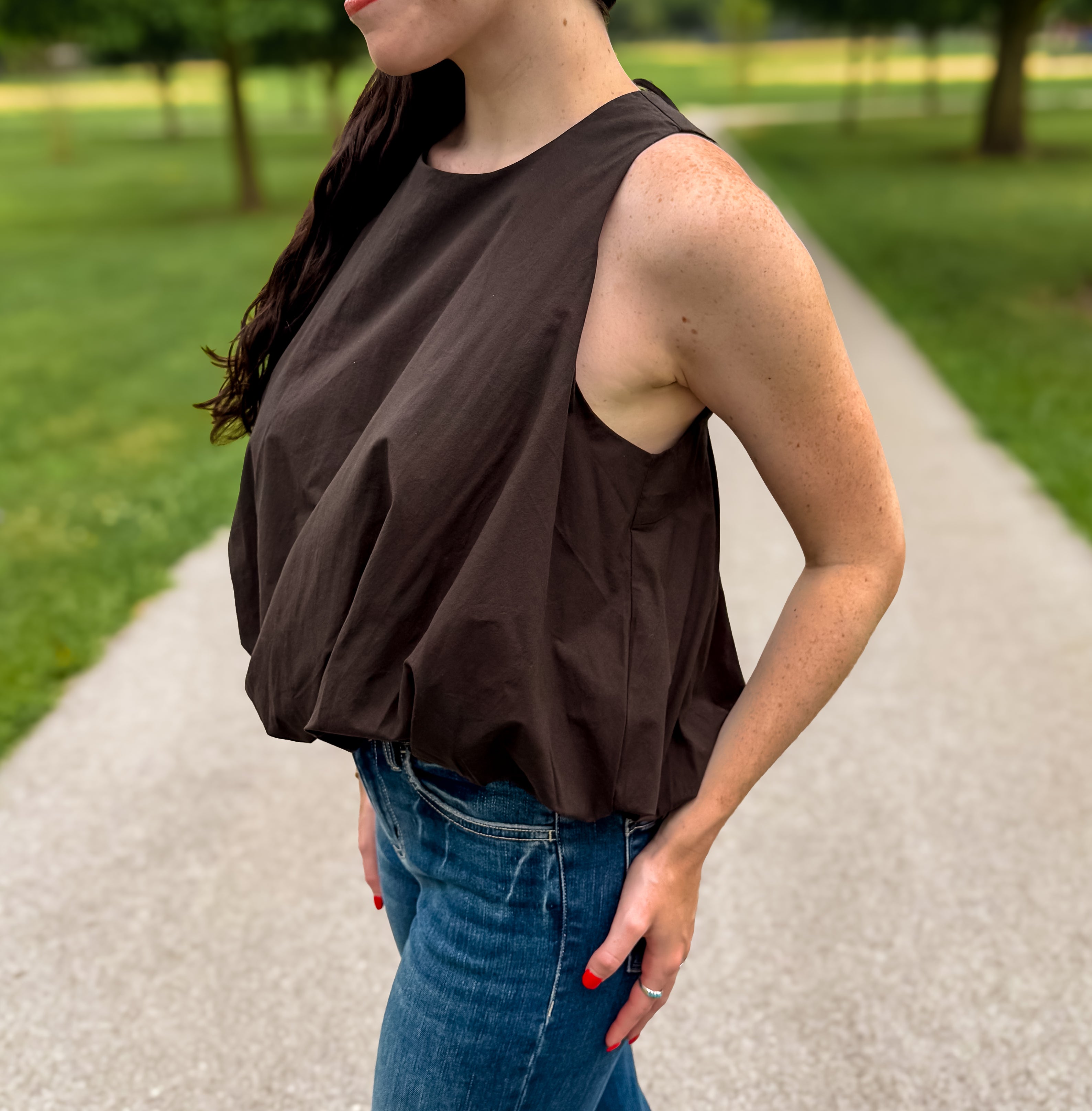Ana Sleeveless Open Back Balloon Top FINAL SALE