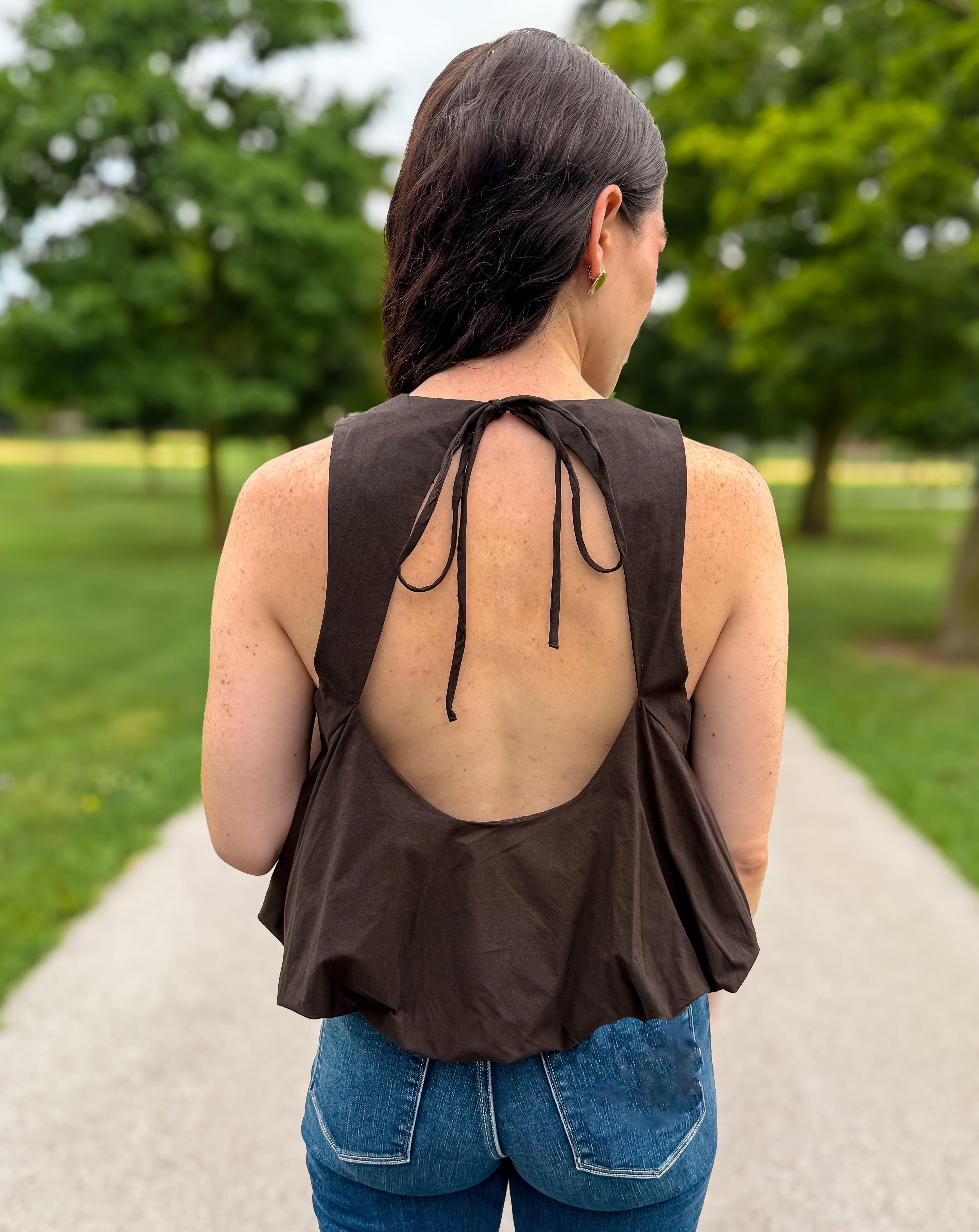 Ana Sleeveless Open Back Balloon Top FINAL SALE