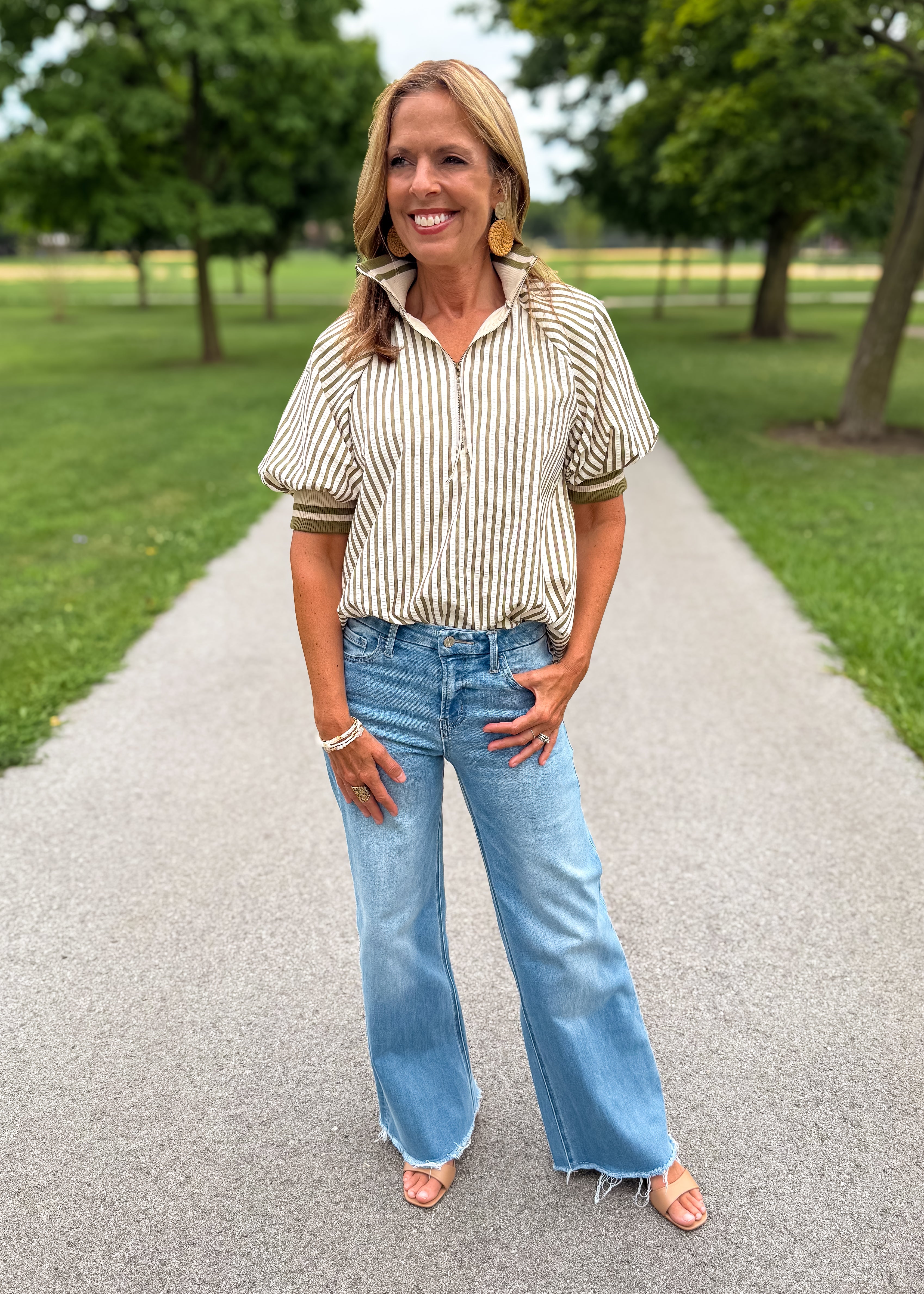 Maribel Stripe Zip Collar Top FINAL SALE