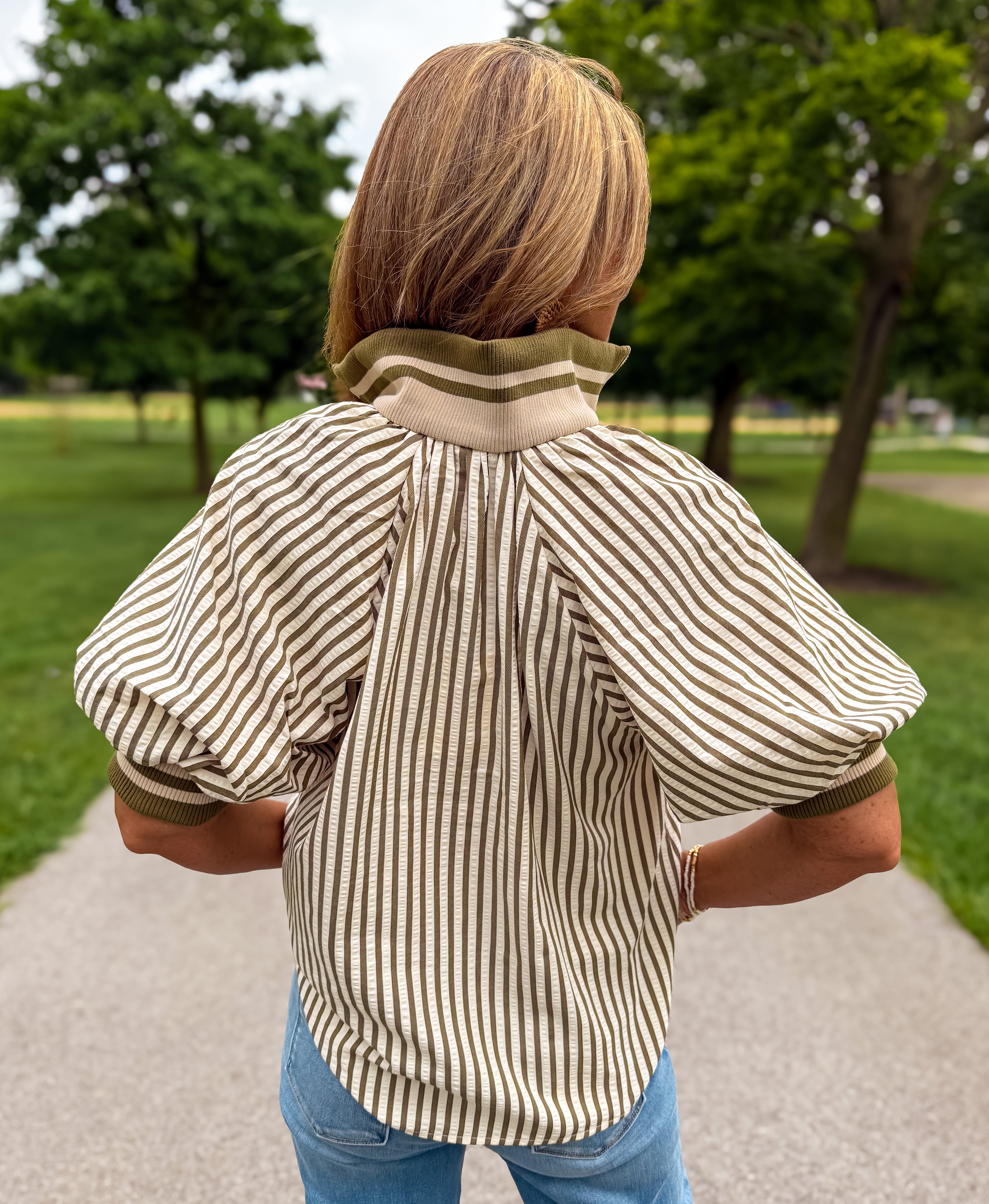 Maribel Stripe Zip Collar Top FINAL SALE