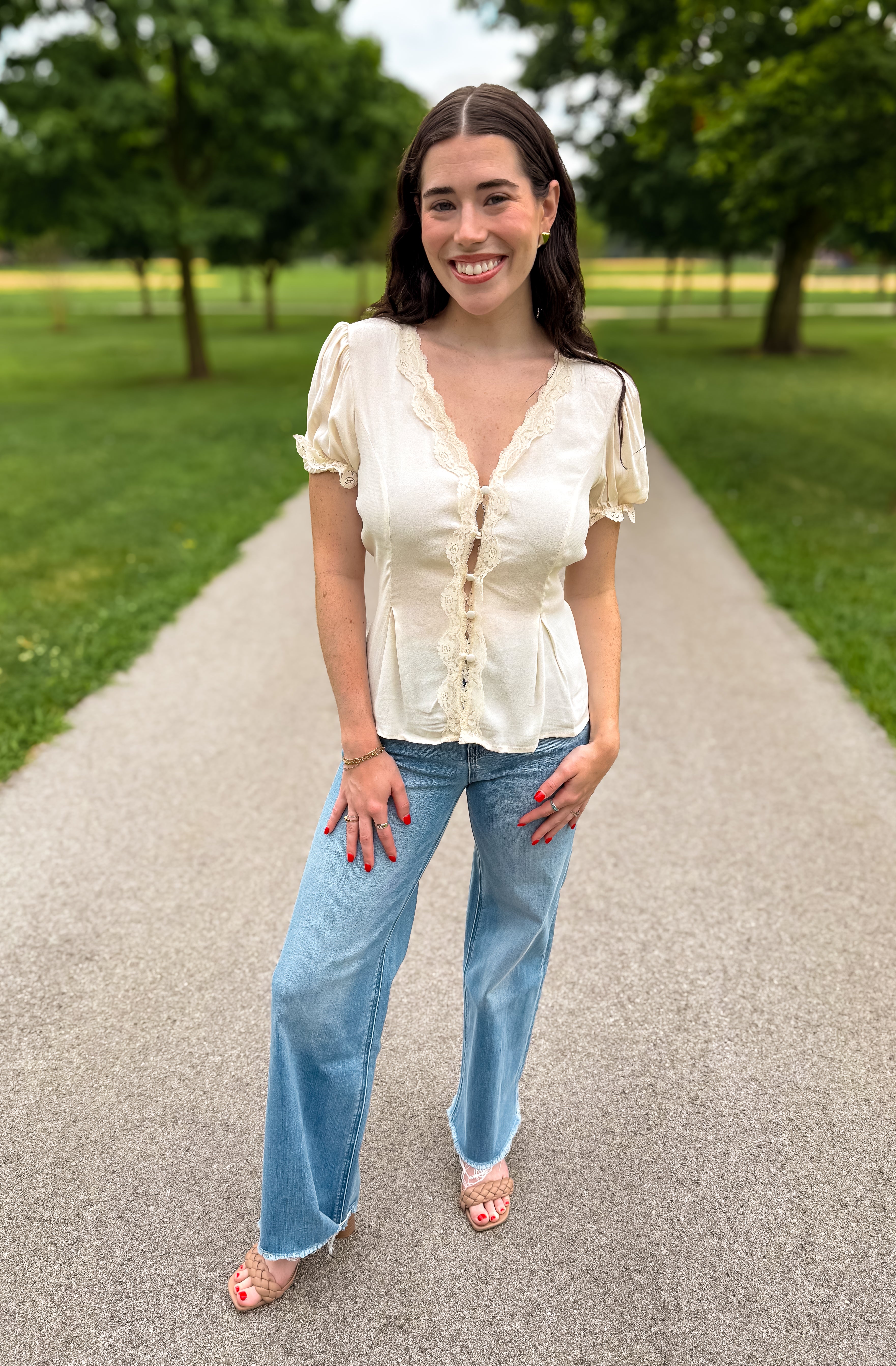 Kayla Lace Trim Button Top FINAL SALE