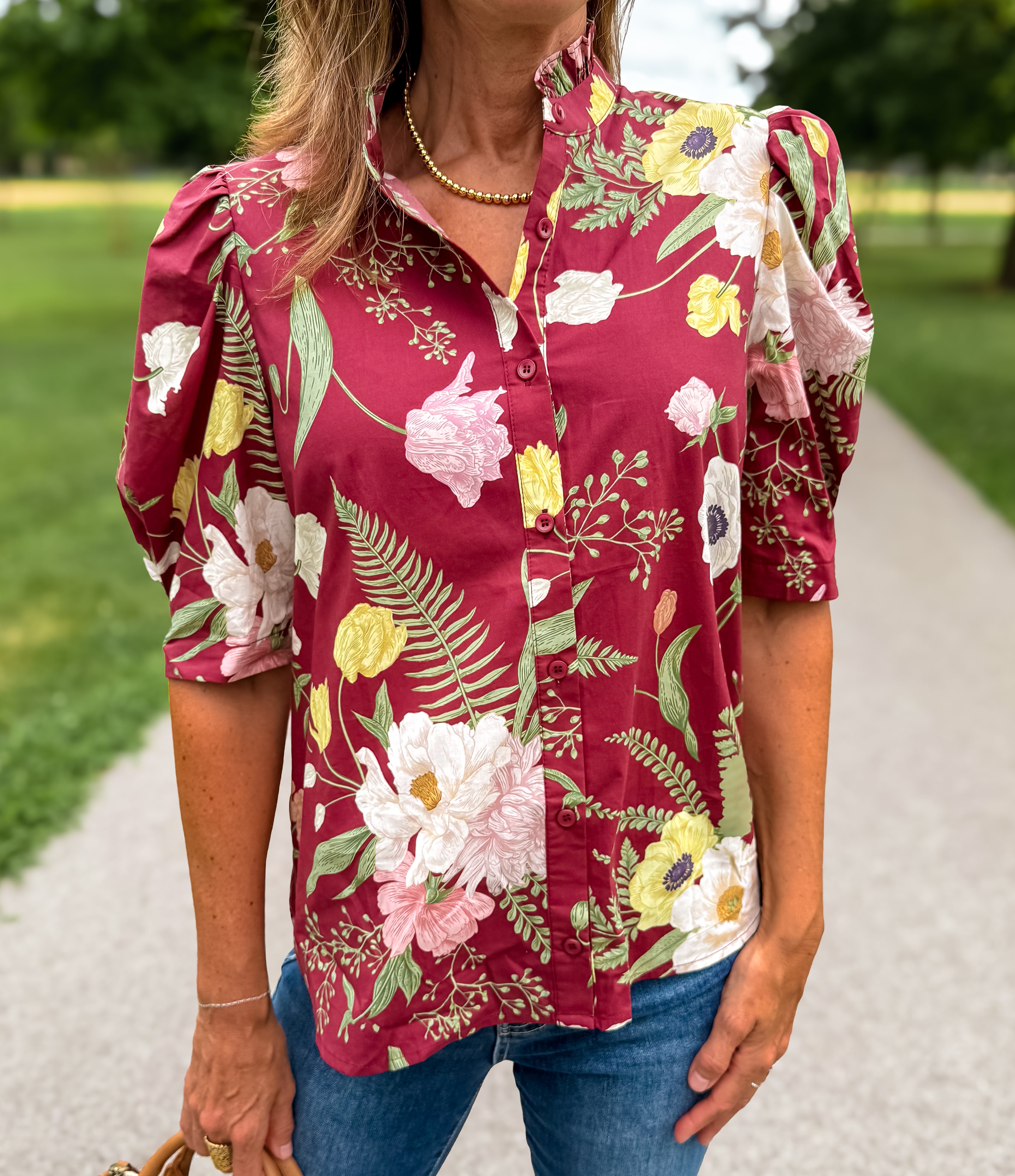 Cleo Muted Floral Button Top FINAL SALE