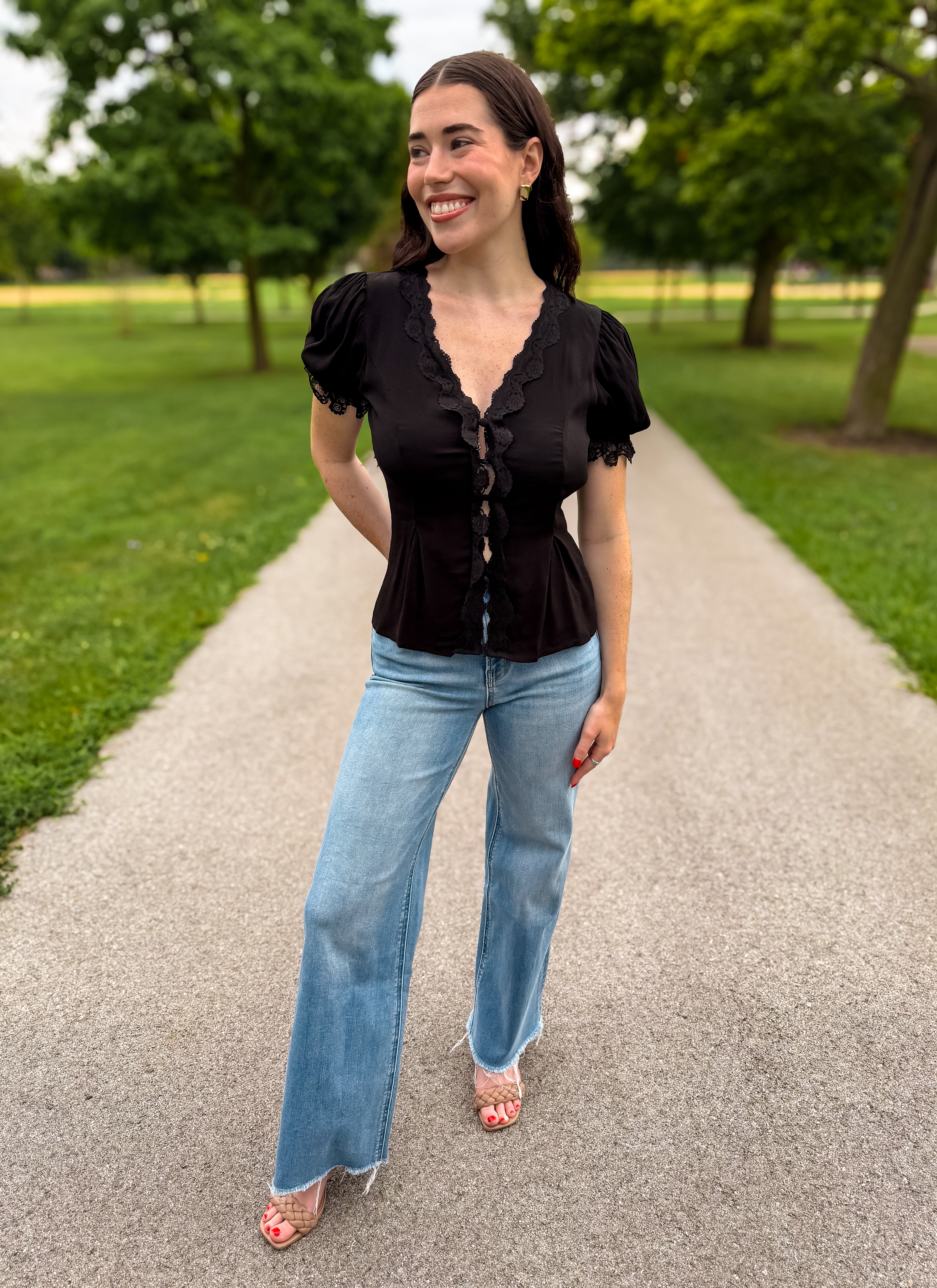 Kayla Lace Trim Button Top FINAL SALE