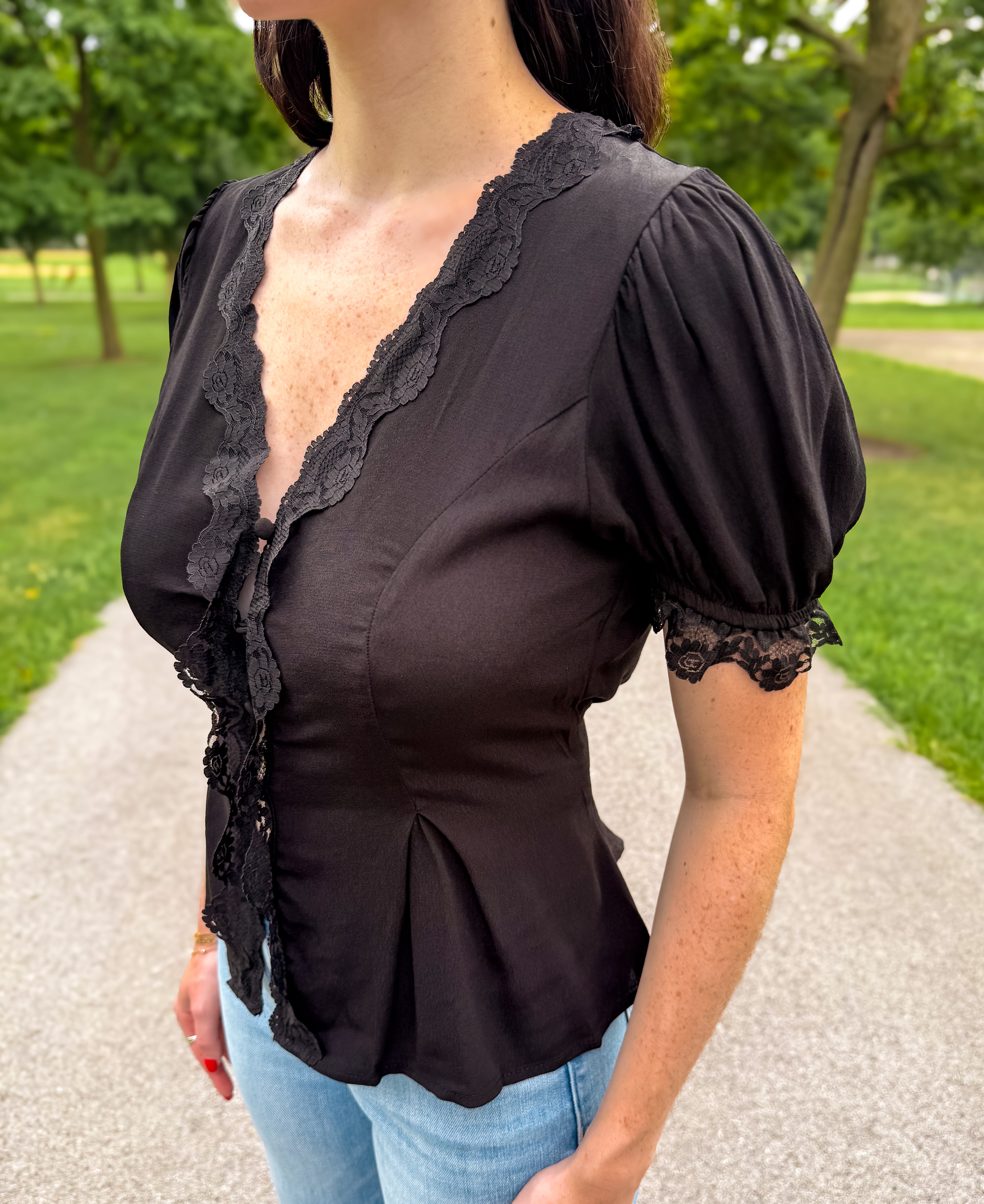 Kayla Lace Trim Button Top FINAL SALE