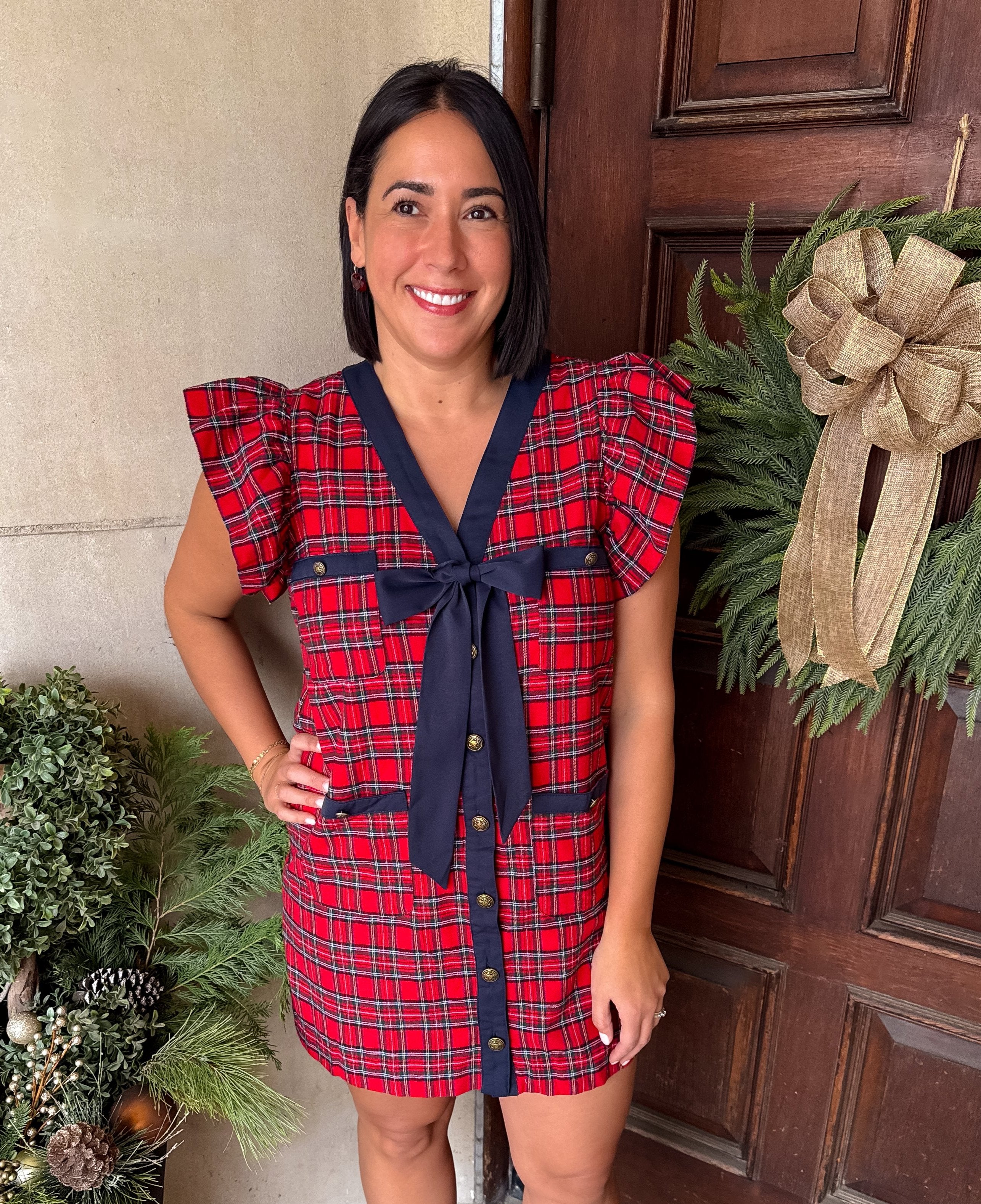 Ayden Plaid Button Dress