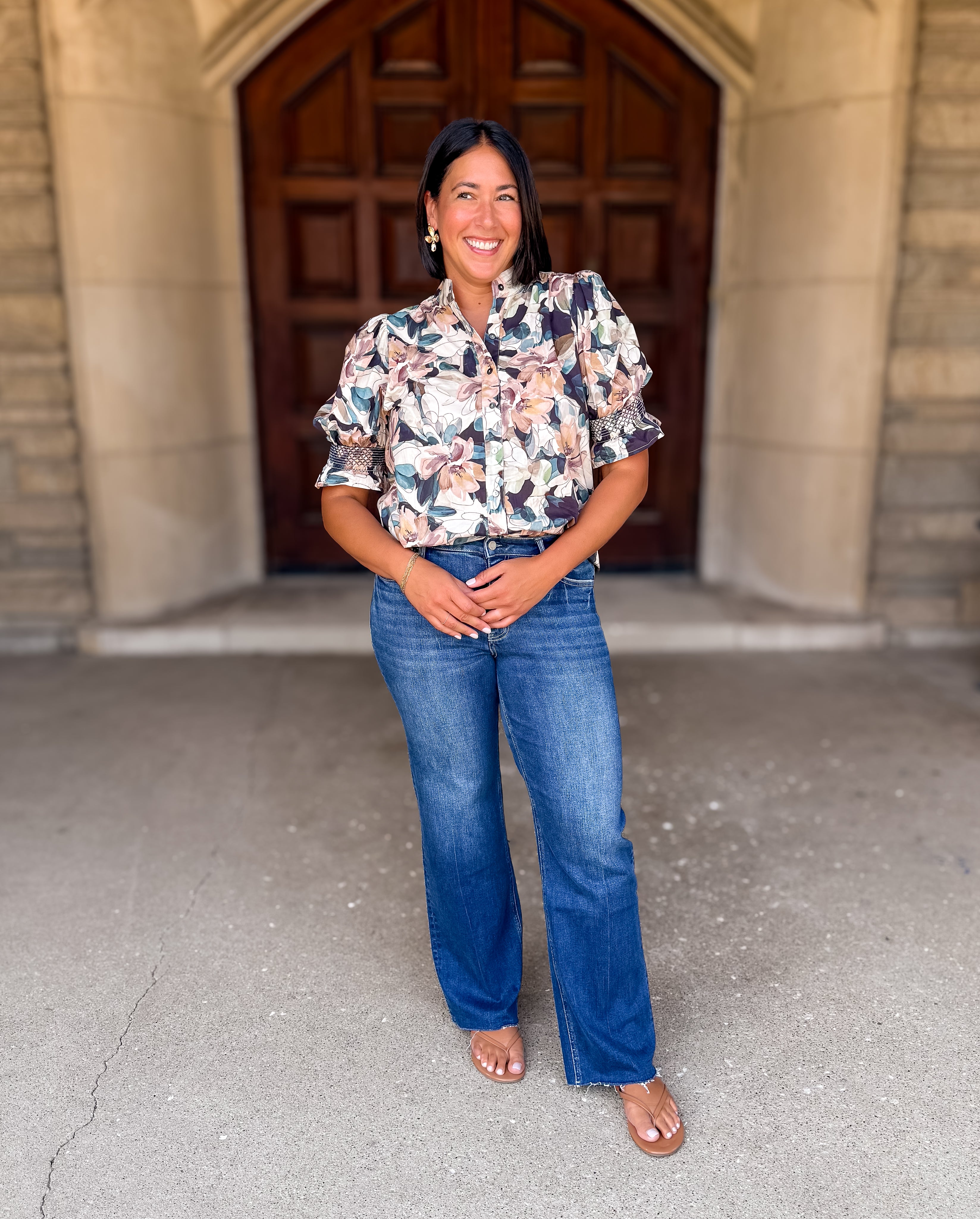 Dallas Watercolor Floral Button Top FINAL SALE