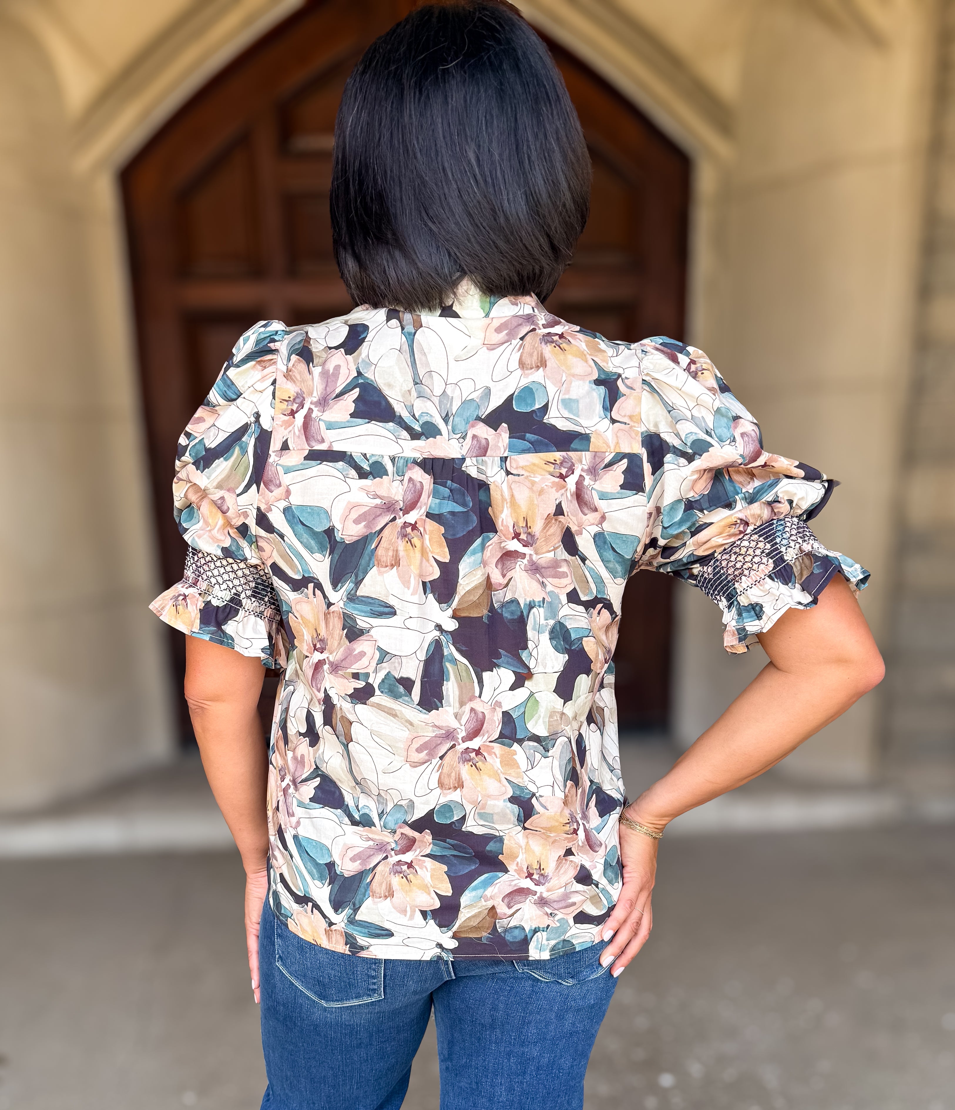 Dallas Watercolor Floral Button Top FINAL SALE