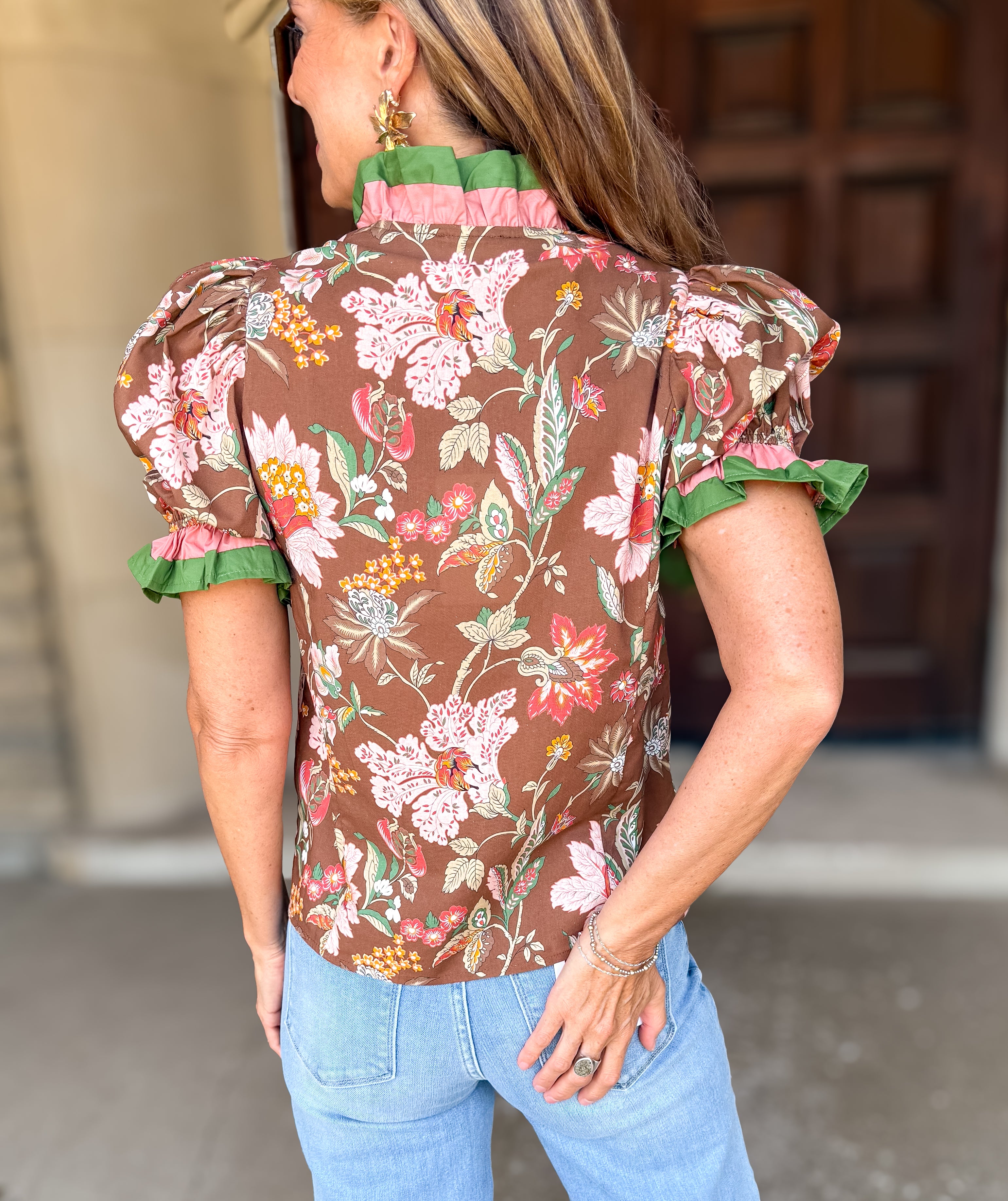 Leyani Floral Ruffle Snap Top