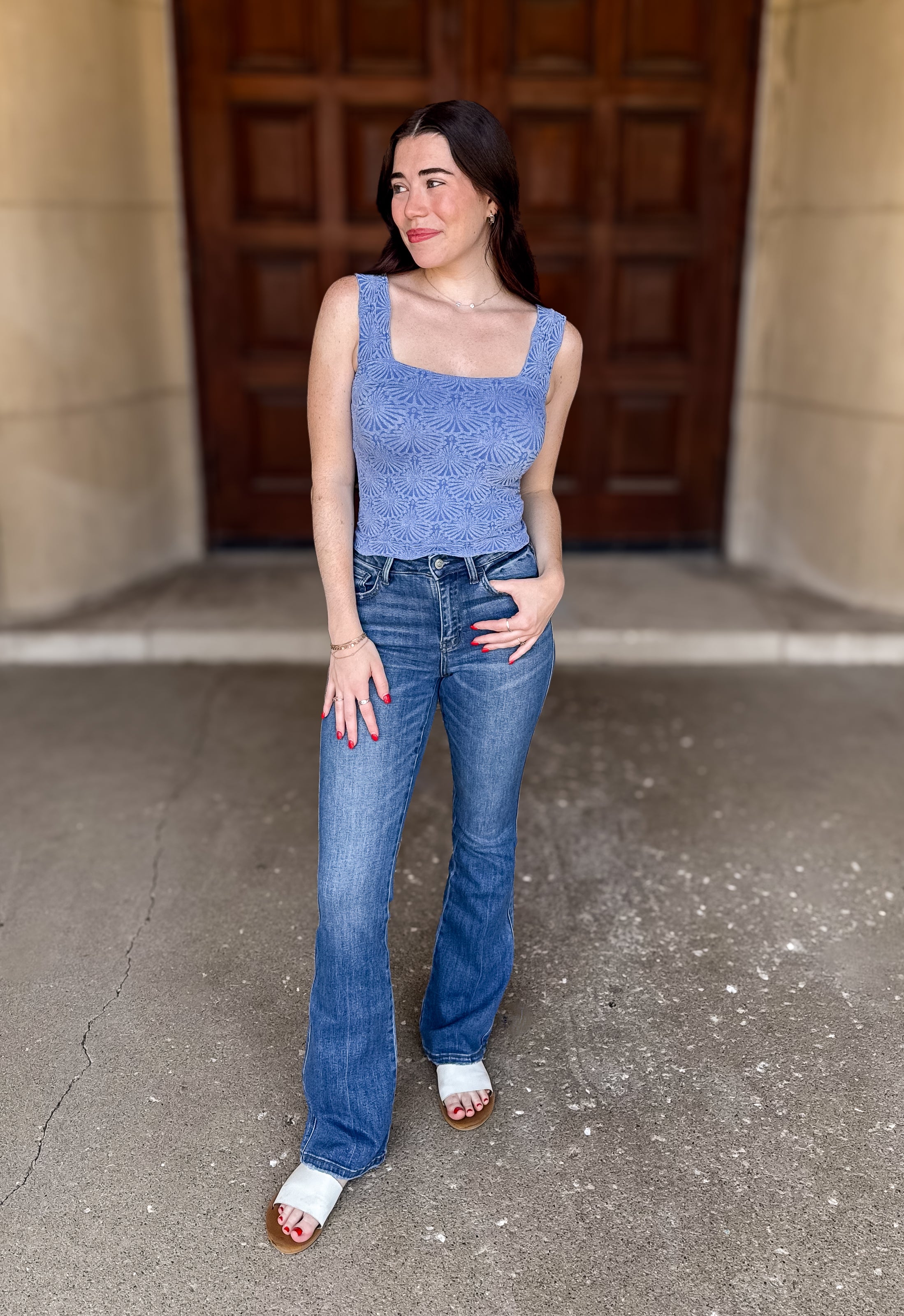 Cheri Jacquard Square Neck Tank Top