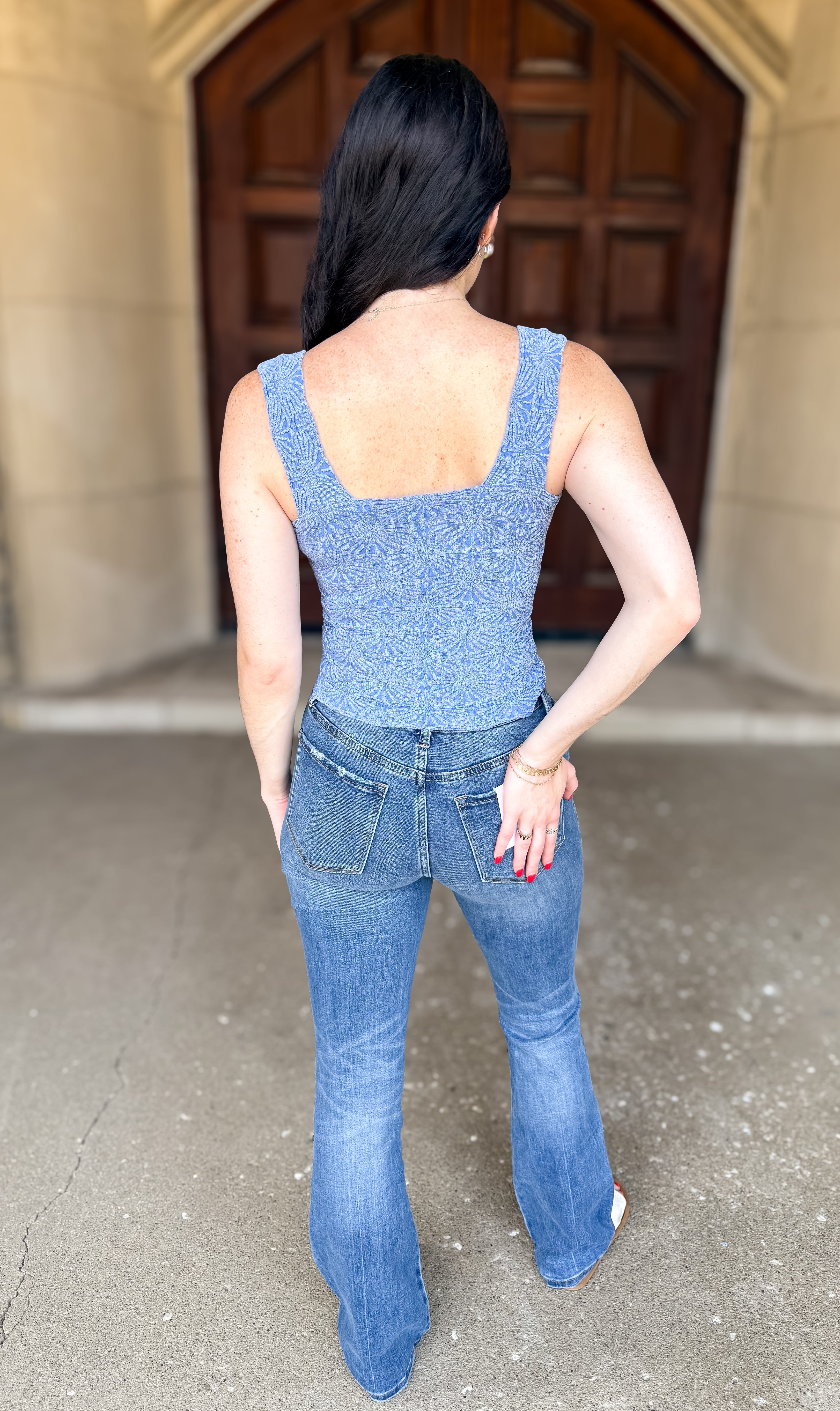 Cheri Jacquard Square Neck Tank Top