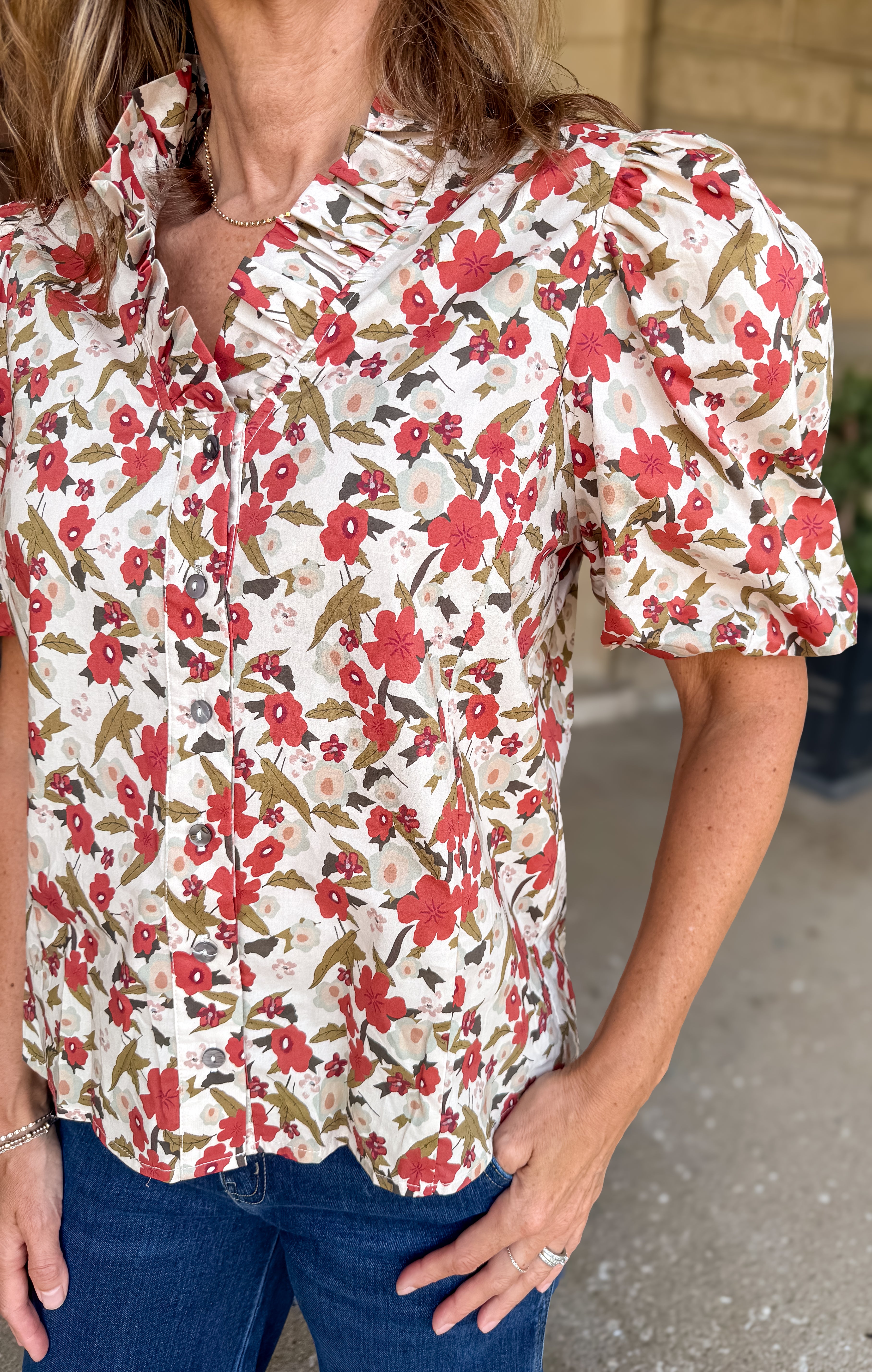 Marcia Floral Button Ruffle Top FINAL SALE