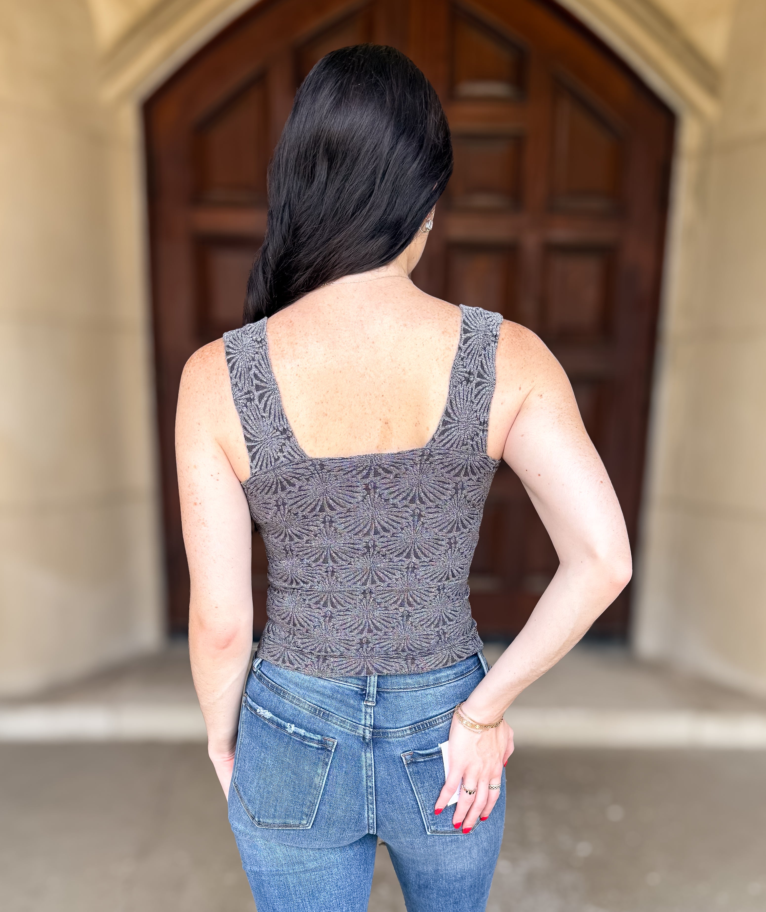 Cheri Jacquard Square Neck Tank Top